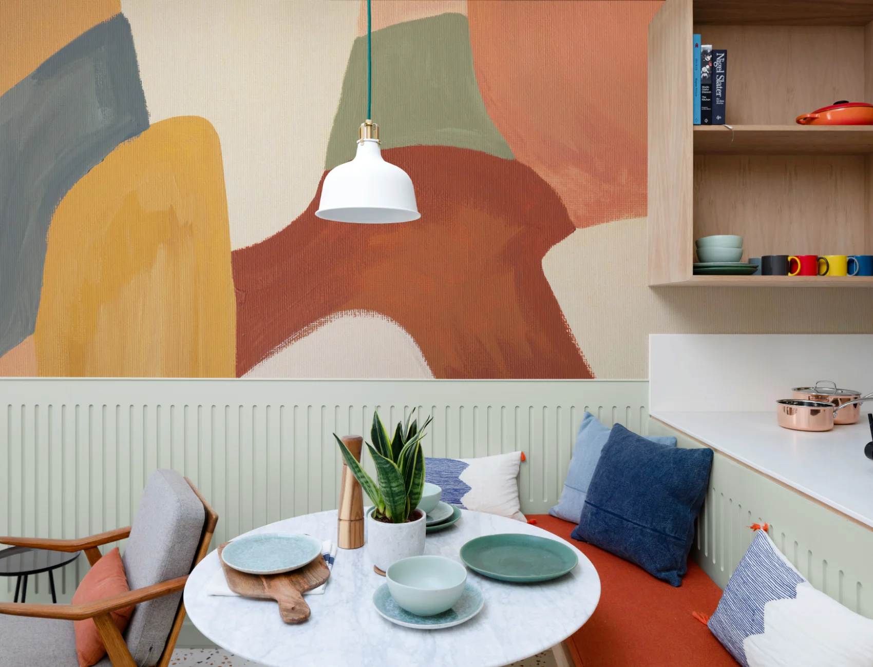 Painted Abstract Shapes Mural in Earthy Terracotta