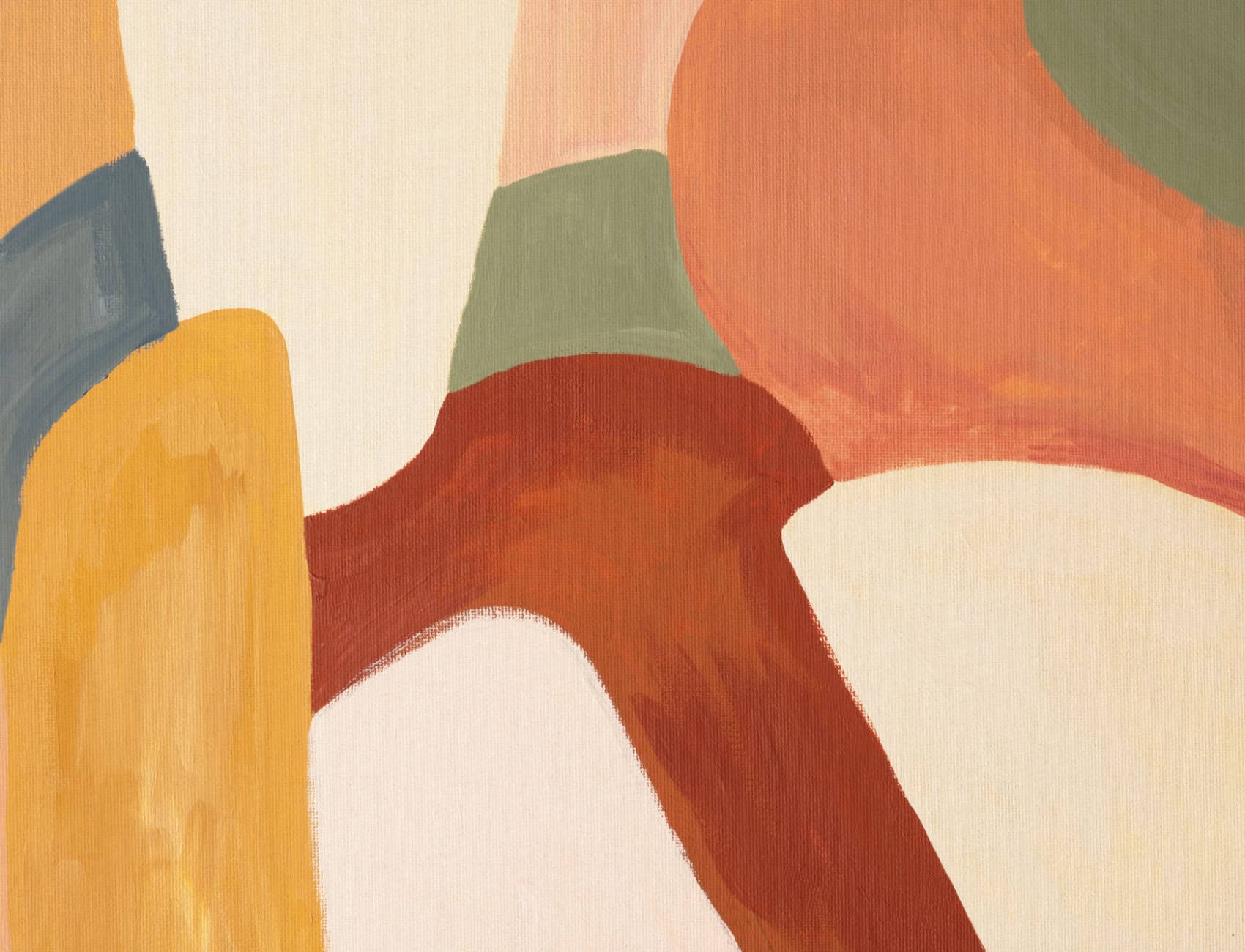Painted Abstract Shapes Mural in Earthy Terracotta