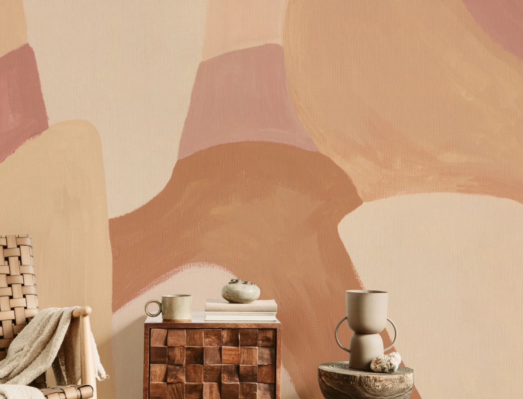 Painted Abstract Shapes Mural in Warm Neutrals