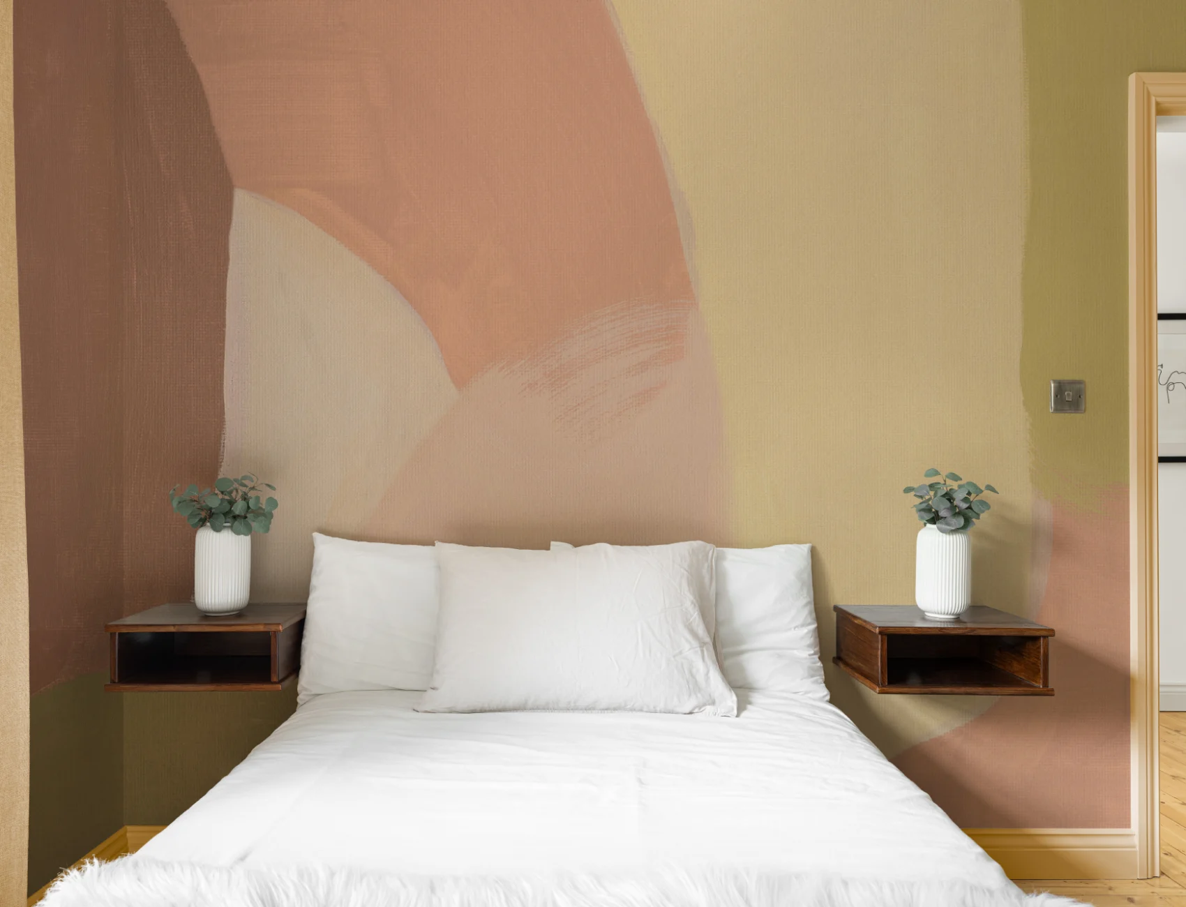 Painted Bold Abstract Mural in Soft Pastel Neutrals