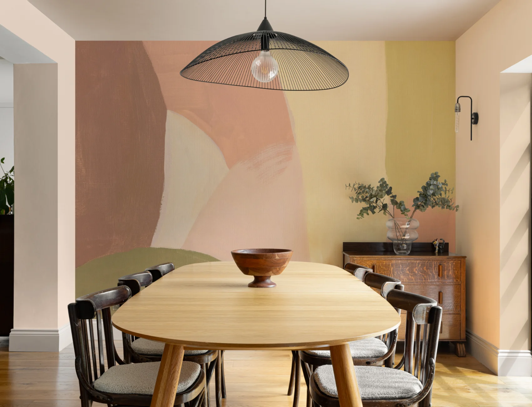 Painted Bold Abstract Mural in Soft Pastel Neutrals