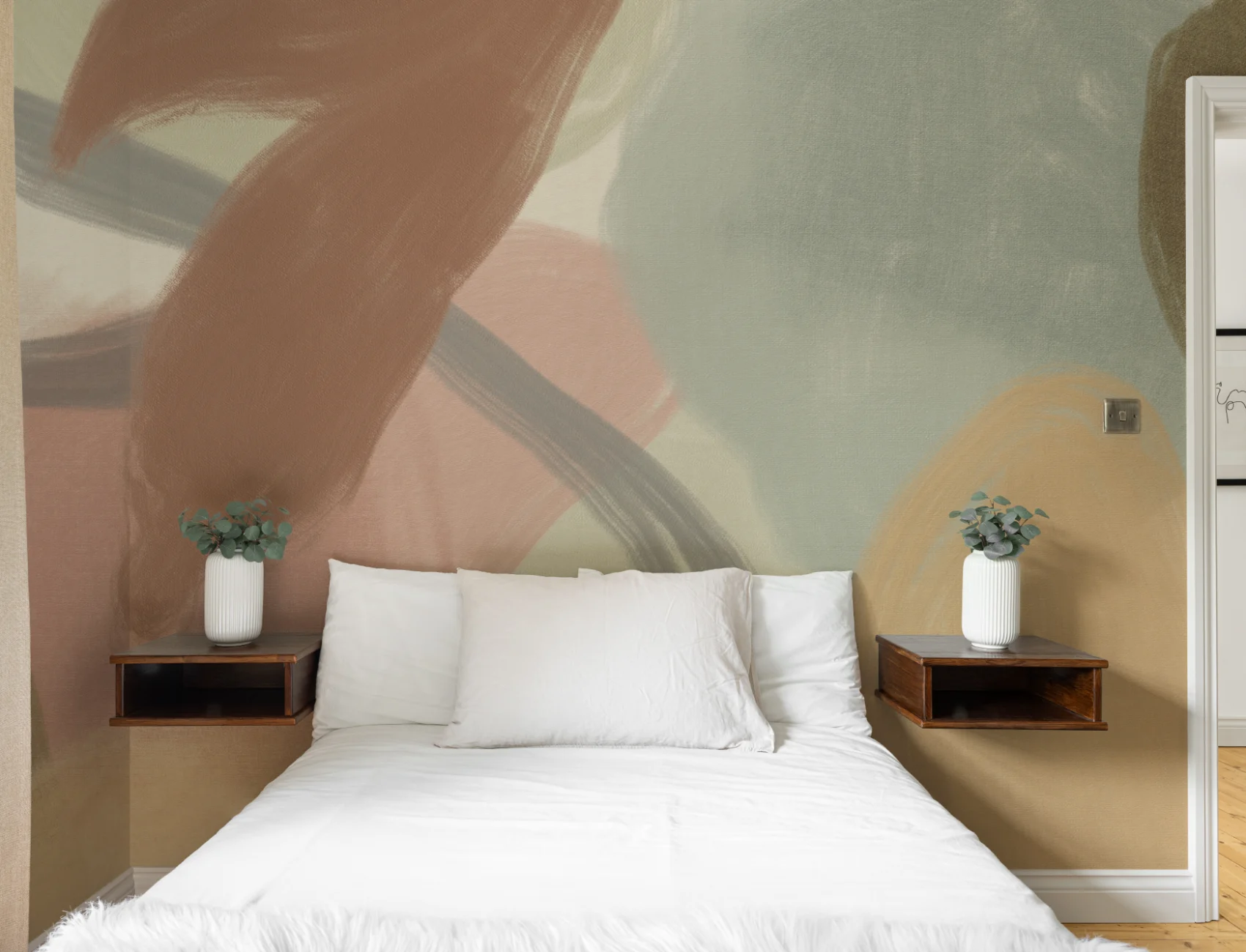 Mural abstrato terroso suave pintado à mão