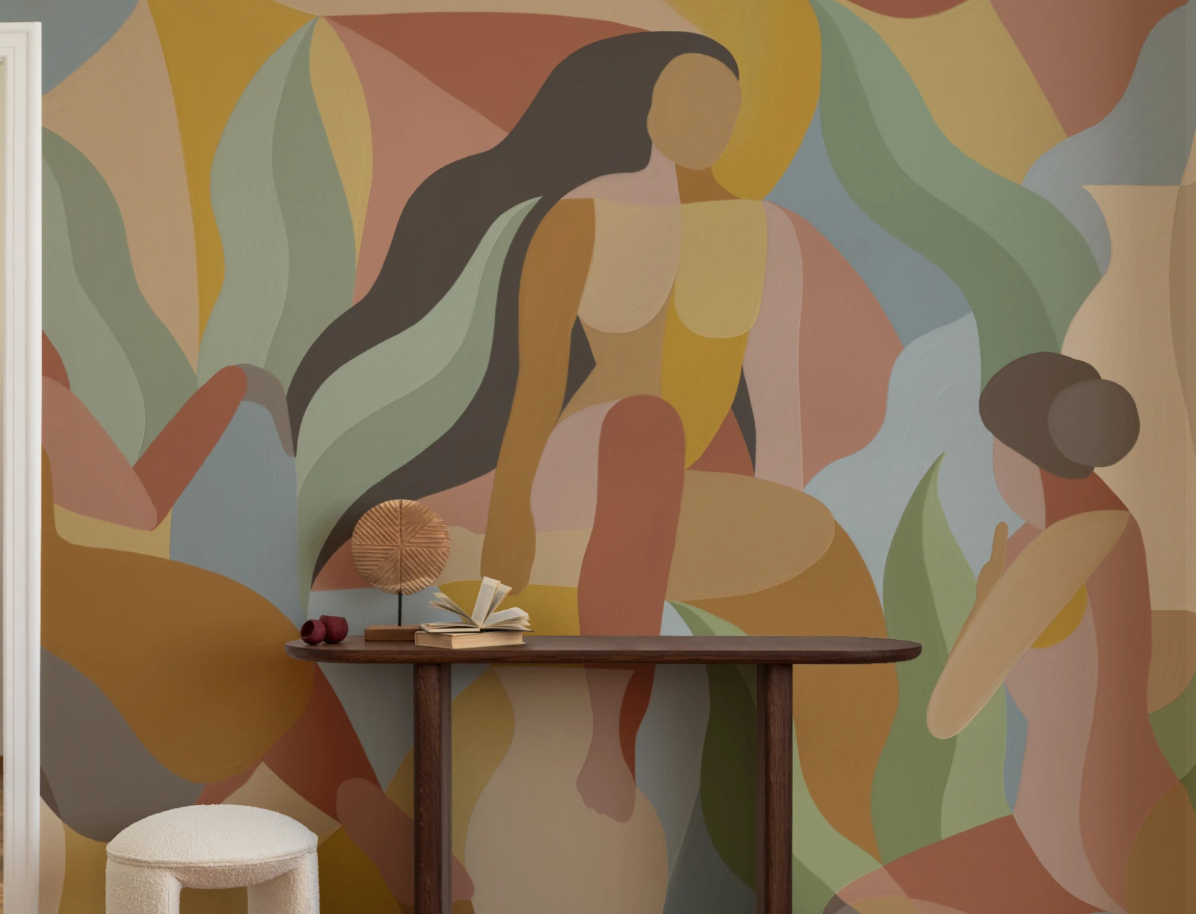 Papier peint panoramique peint à la main, forme féminine, style cubiste