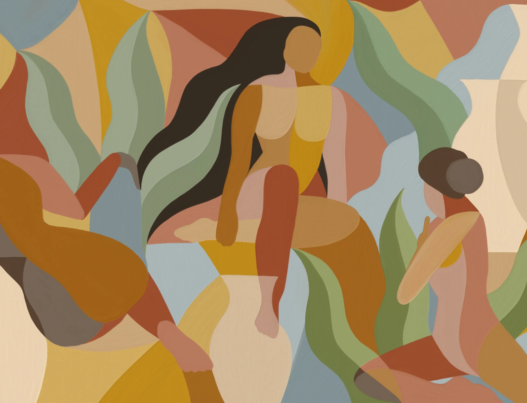 Papier peint panoramique peint à la main, forme féminine, style cubiste