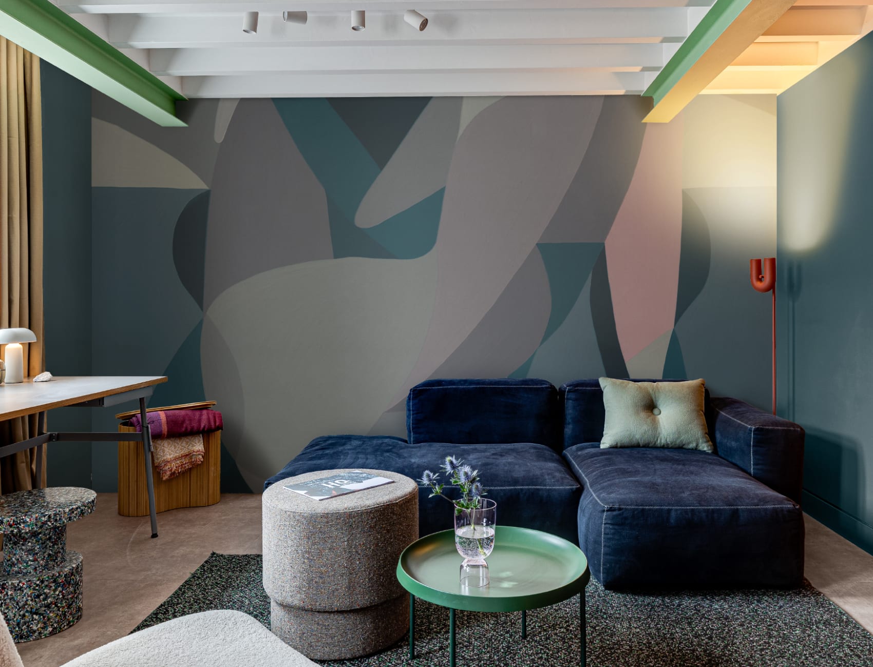 Female Form Abstract Shapes Mural in Blue