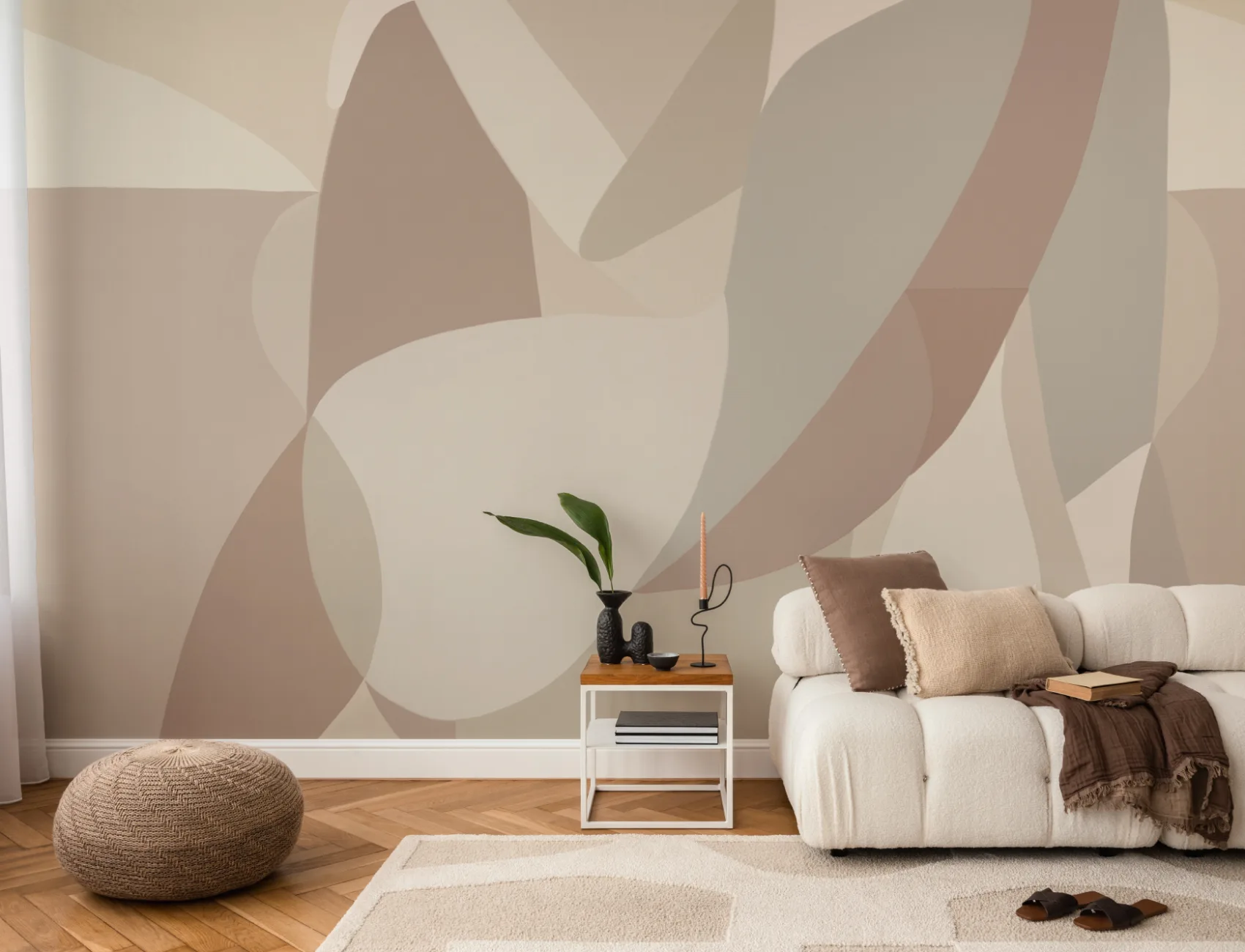 Female Form Abstract Shapes Mural in Neutral