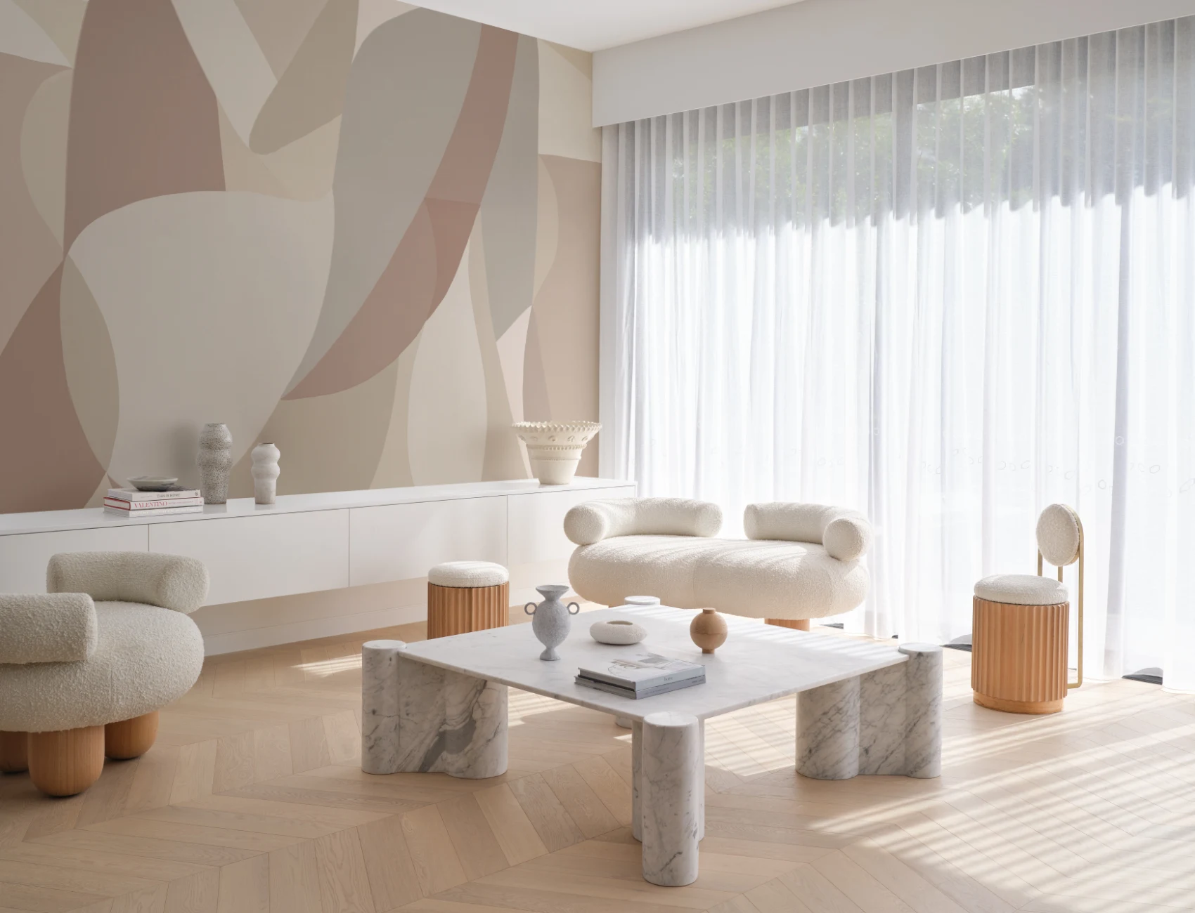Female Form Abstract Shapes Mural in Neutral