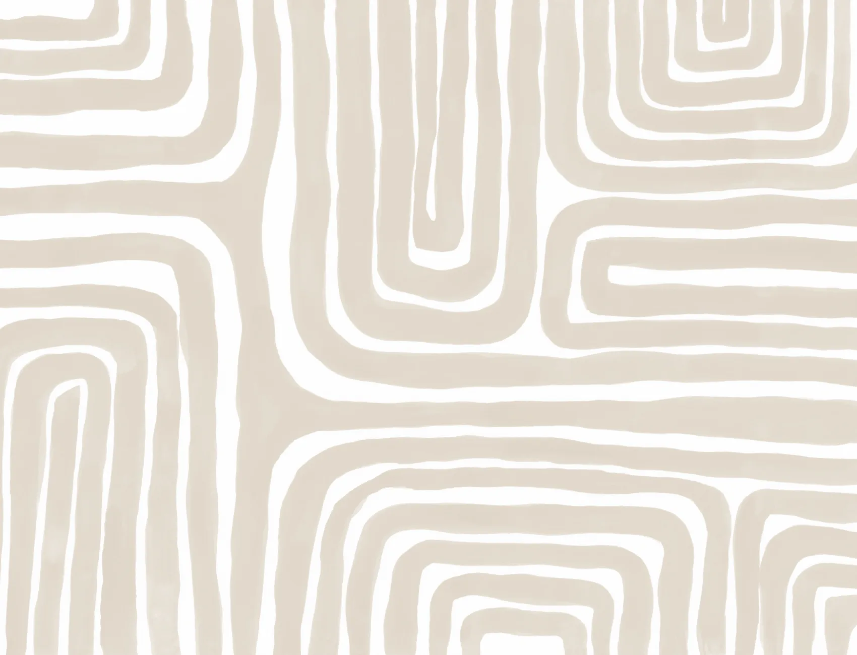 Hand Painted Maze Pattern Modern Geometric Mural in Beige