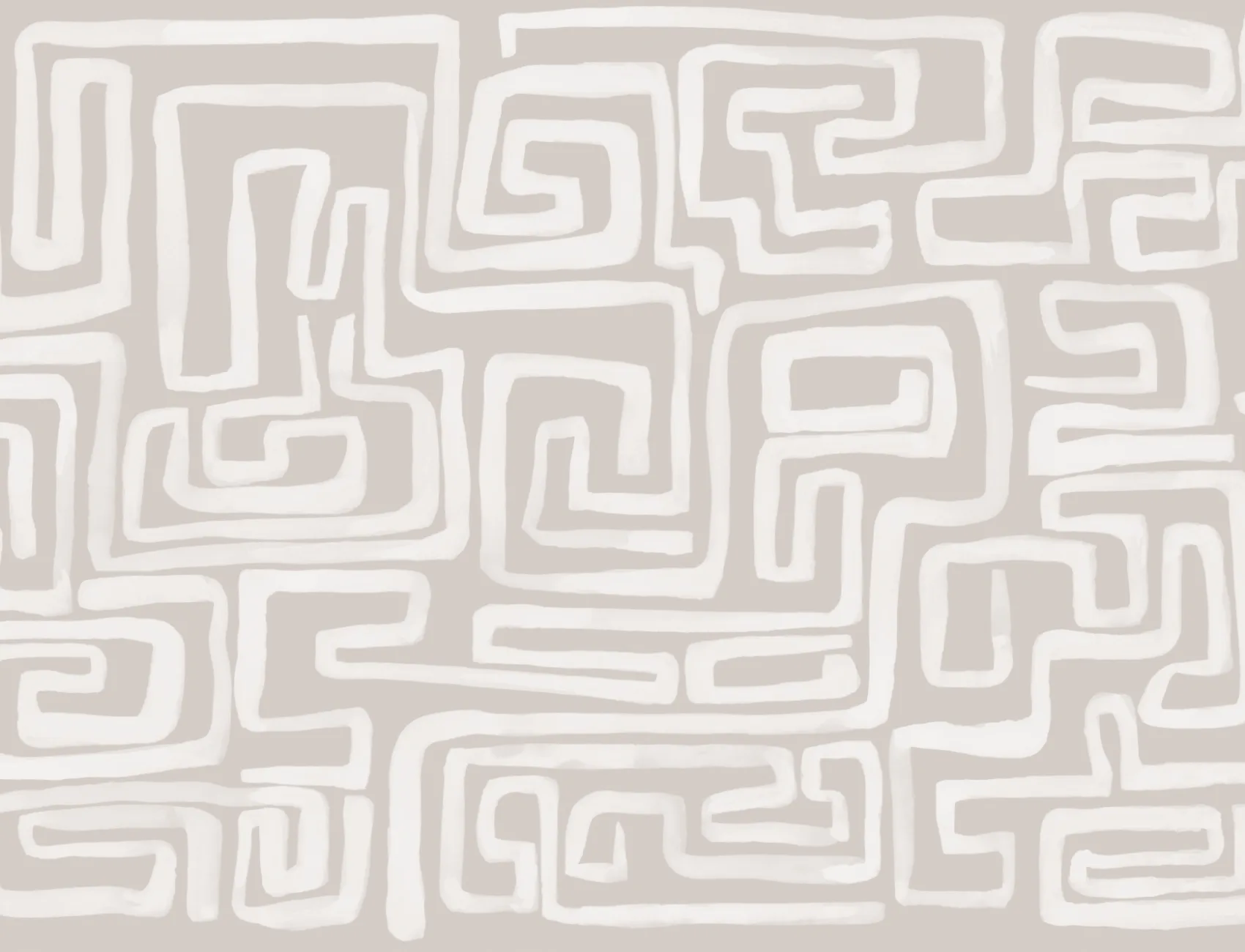 Hand-Painted Maze Pattern Mural in Beige