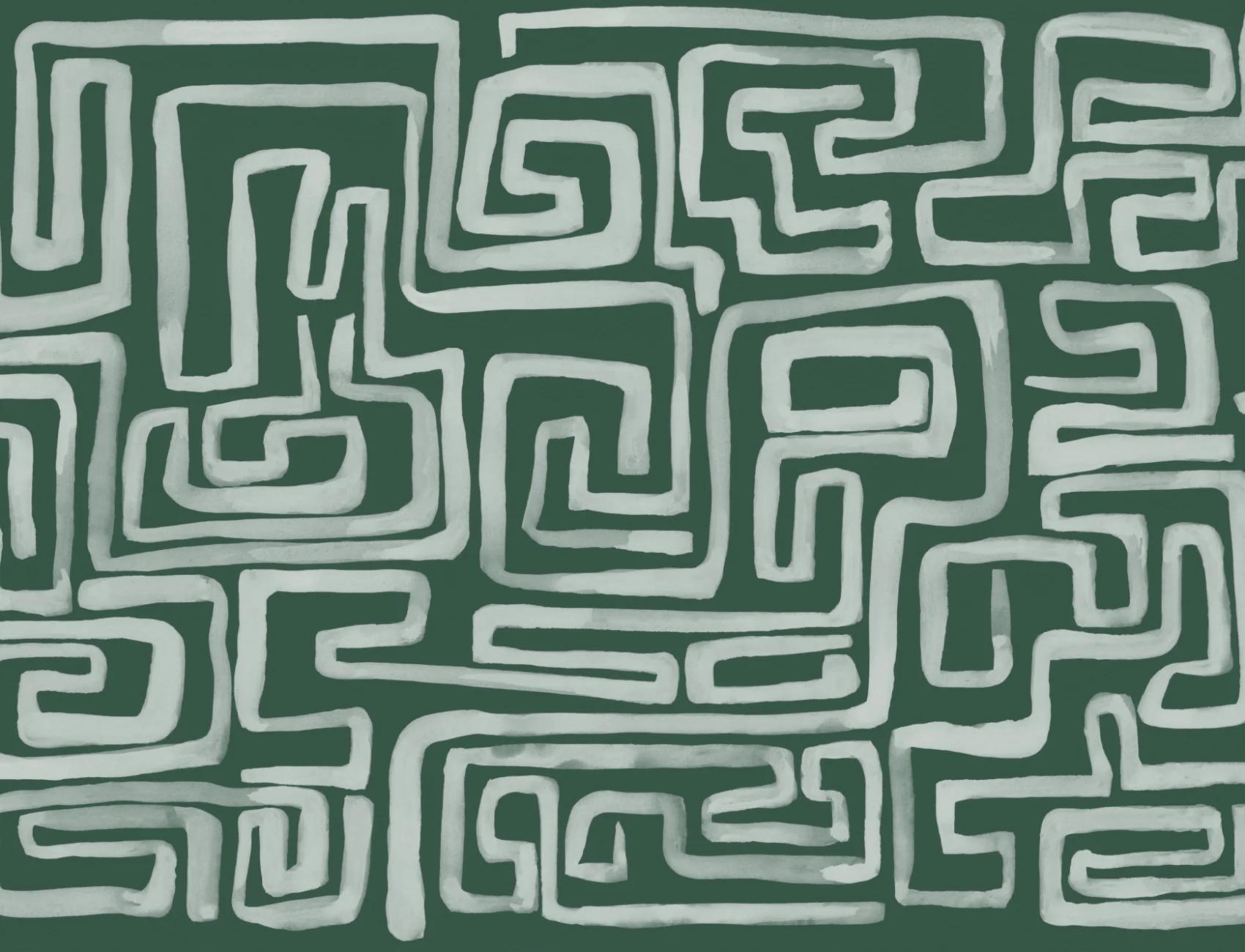 Handgemalte Fototapete mit Labyrinth-Muster in Smaragdgrün
