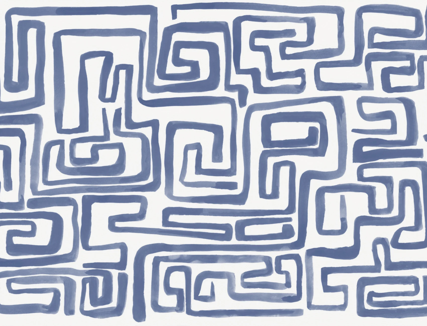 Hand-Painted Maze Pattern Mural in Blue
