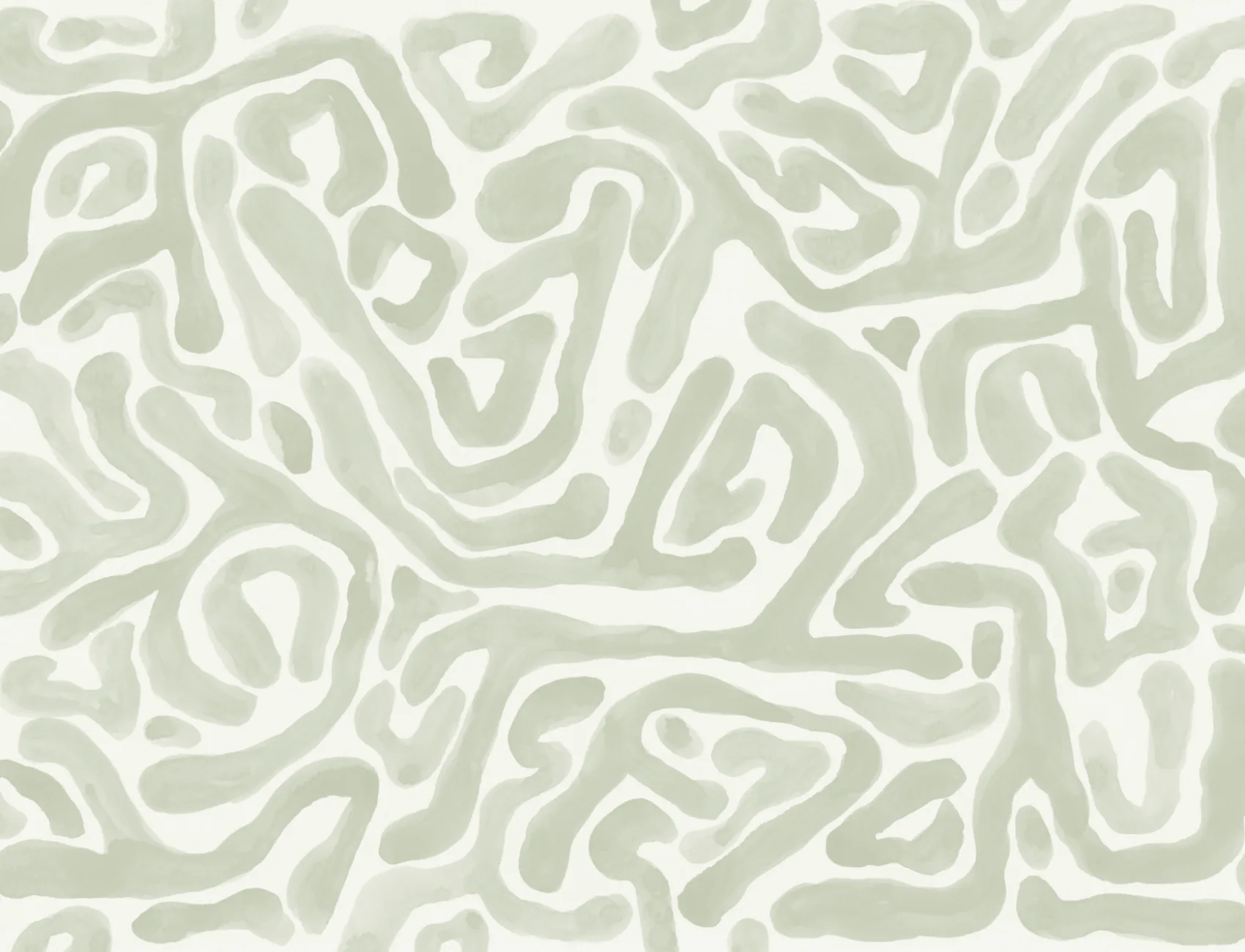 Hand-Painted Organic Flow Pattern Mural in Green
