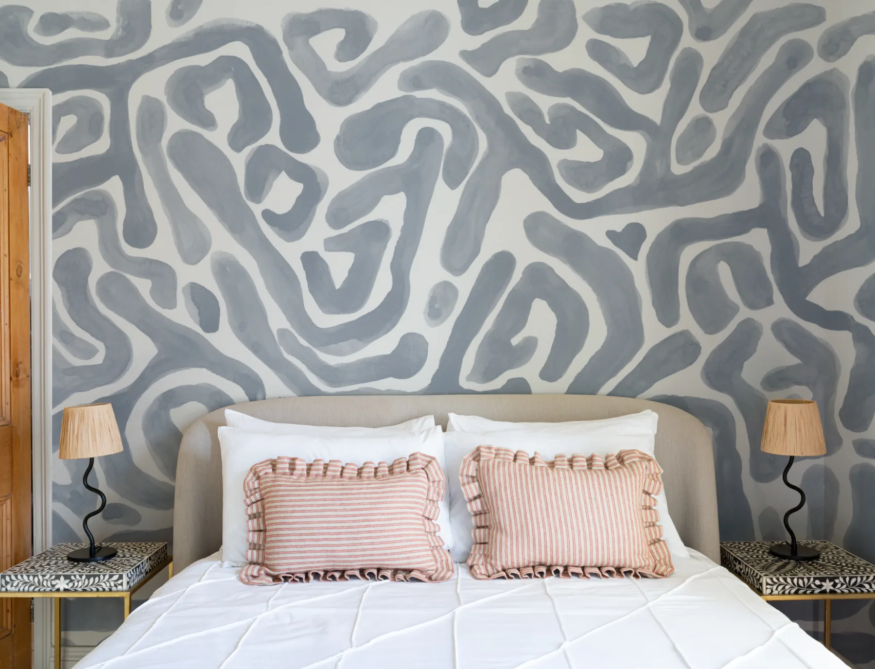 Hand-Painted Organic Flow Pattern Mural in Blue