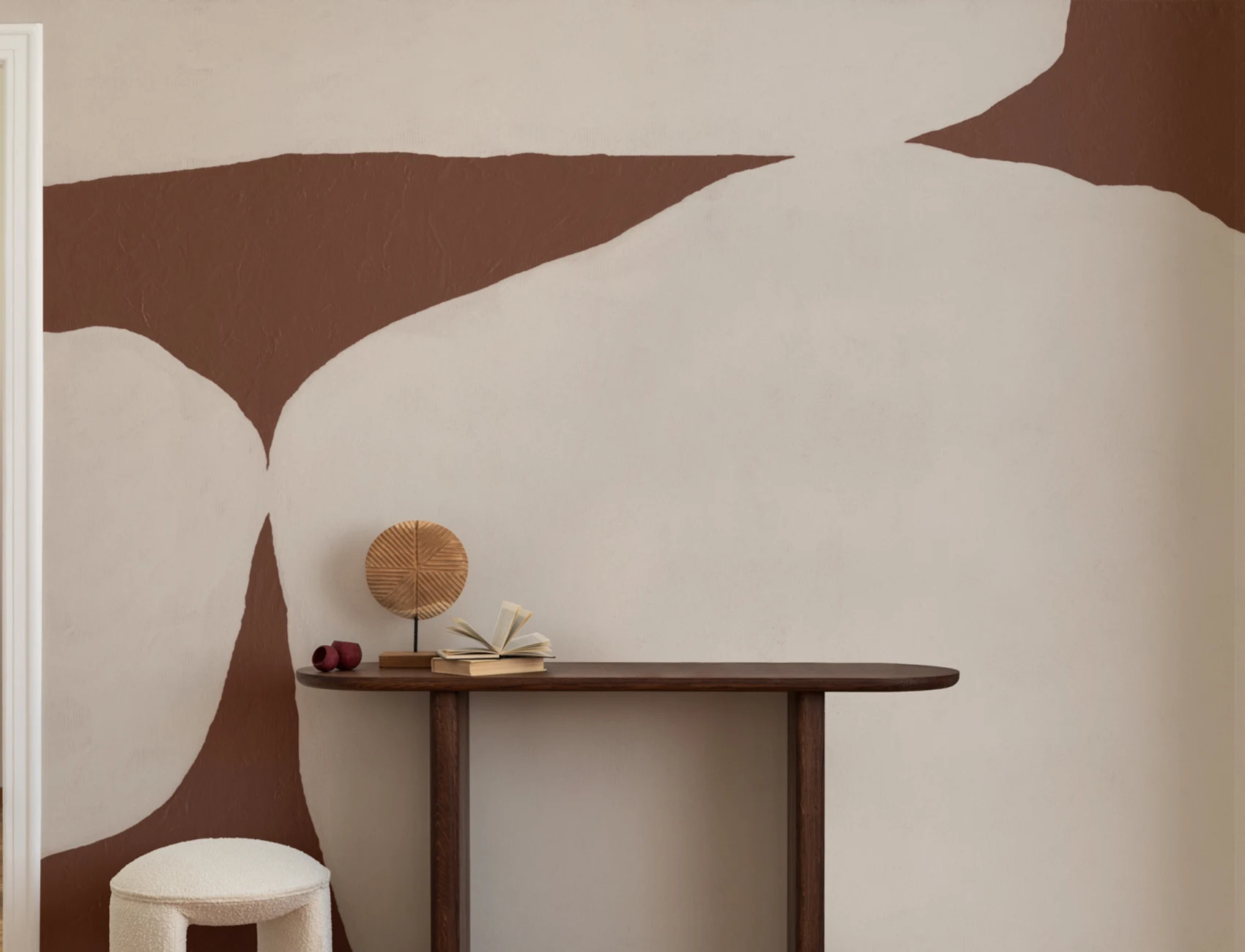 Bold Minimal Abstract Shapes Wall Mural in Terracotta with Textured Plaster Effect