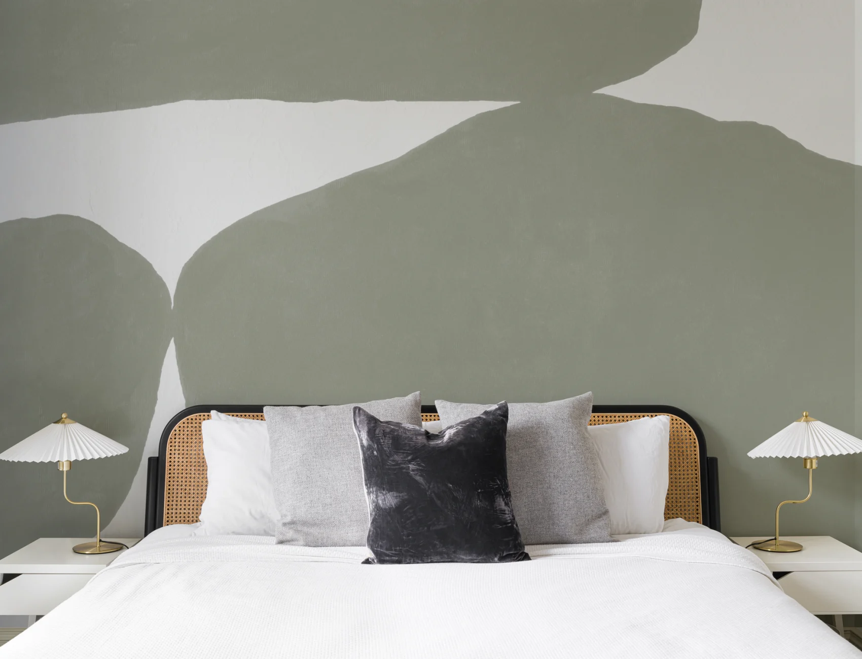 Minimal Abstract Shapes Wall Mural in Sage Green with Textured Plaster Effect