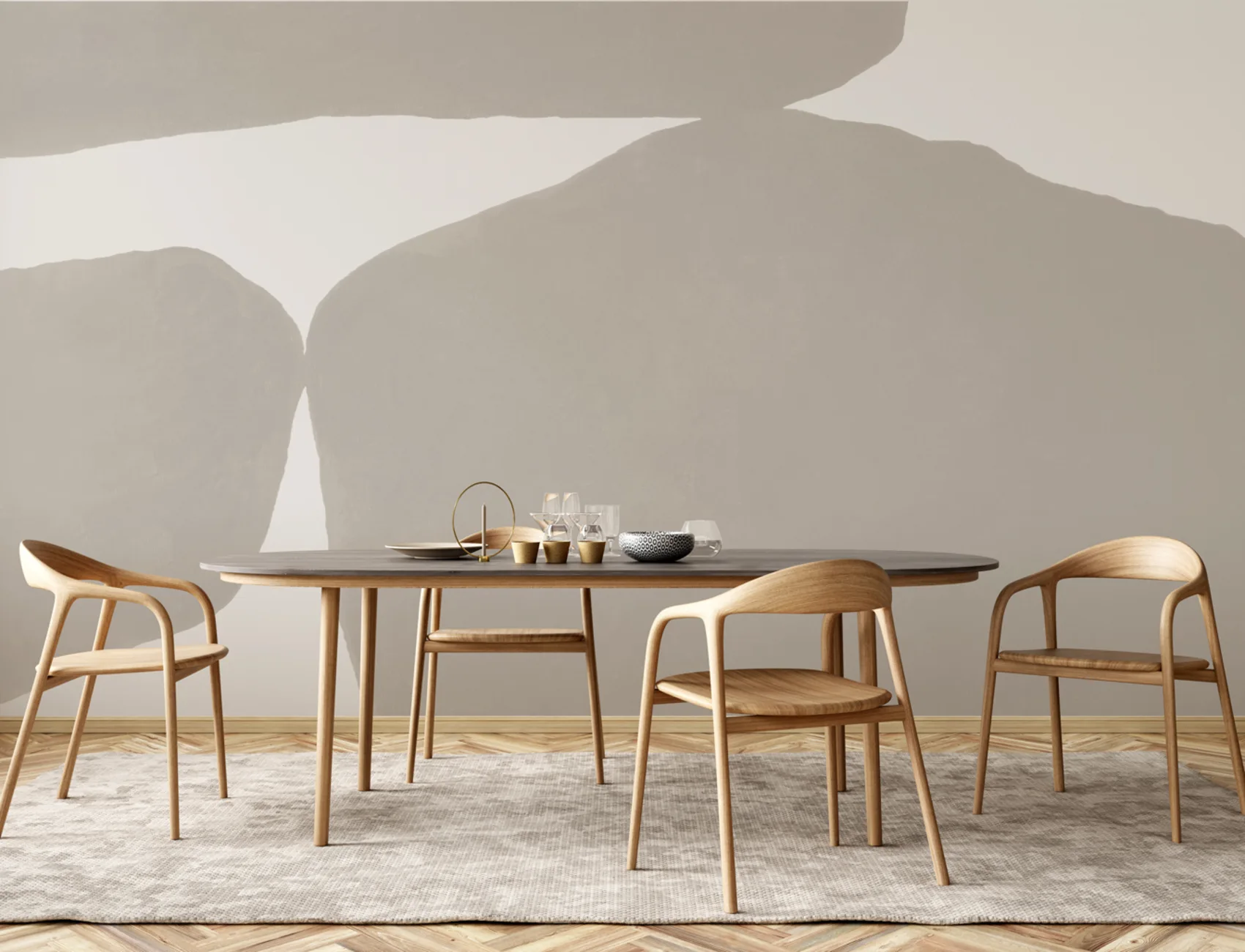 Minimale abstrakte former Fototapet i beige med strukturert gipseffekt