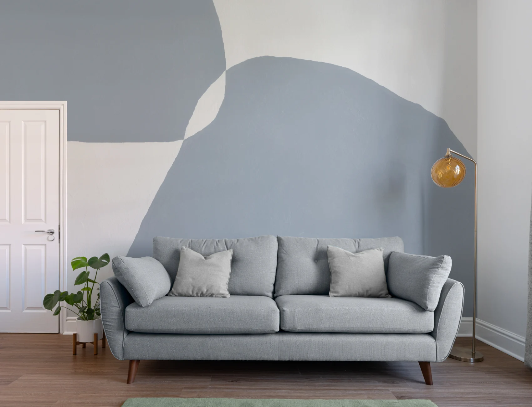 Modern Plaster-Effect Abstract Shapes Wall Mural in Blue and White