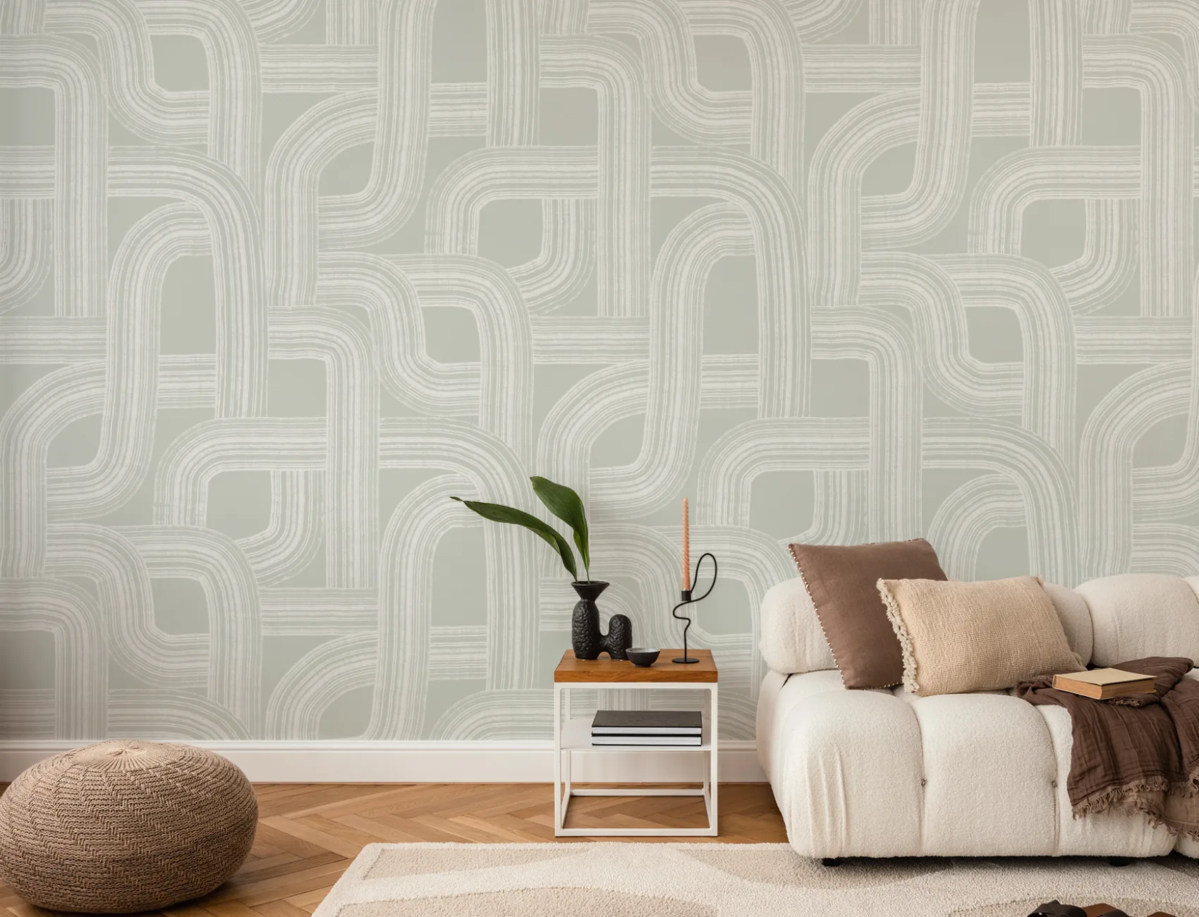 Green Minimalist Lines Wall Mural