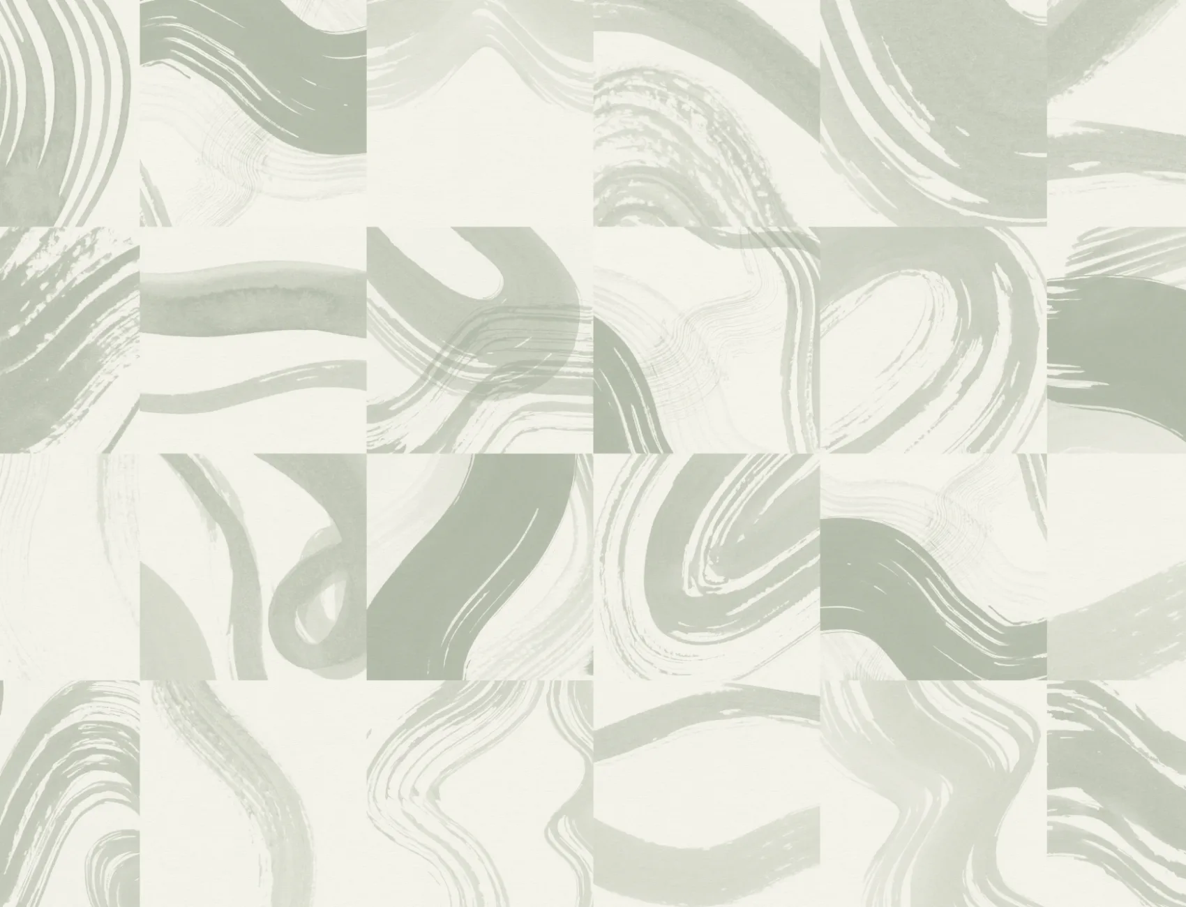 Mural de formas abstractas a tinta com azulejos verdes