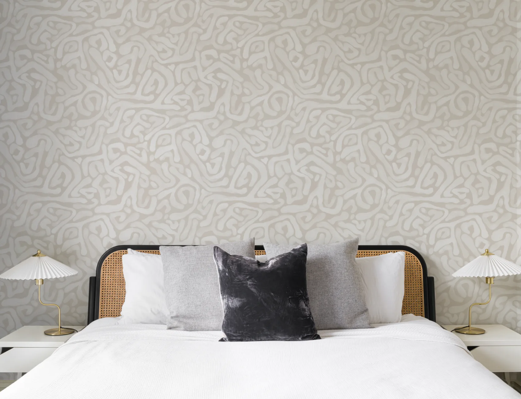 Hand-Painted Organic Maze Wallpaper in Beige