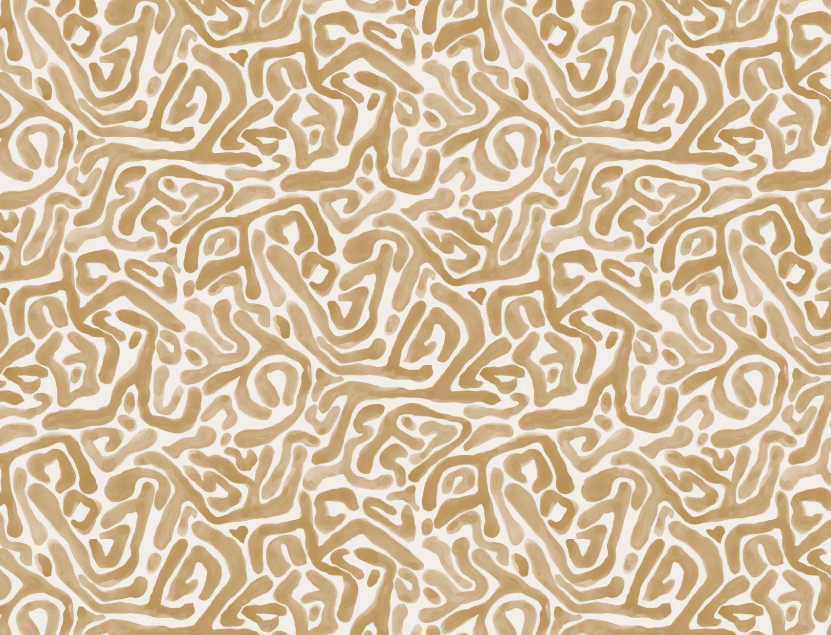 Hand-Painted Organic Maze Pattern Wallpaper in Mustard