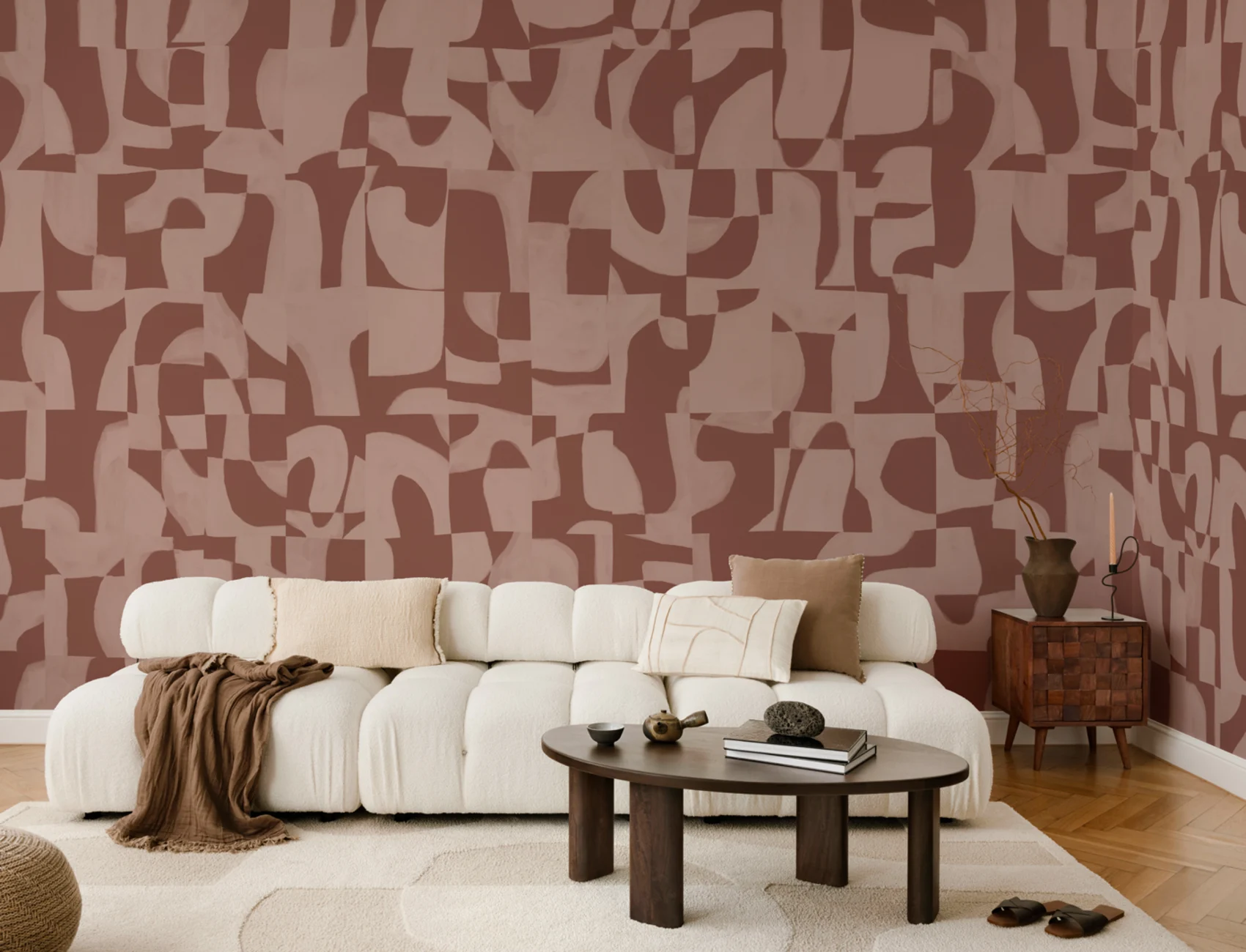 Abstract Geometric Pattern Wall Mural in Warm Terracotta