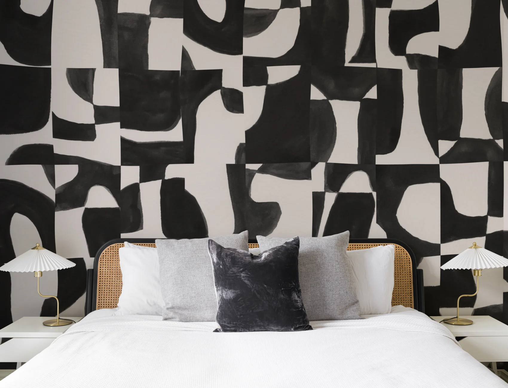 Modern Black Abstract Wall Mural with Hand-Cut Shapes and Textured Effect