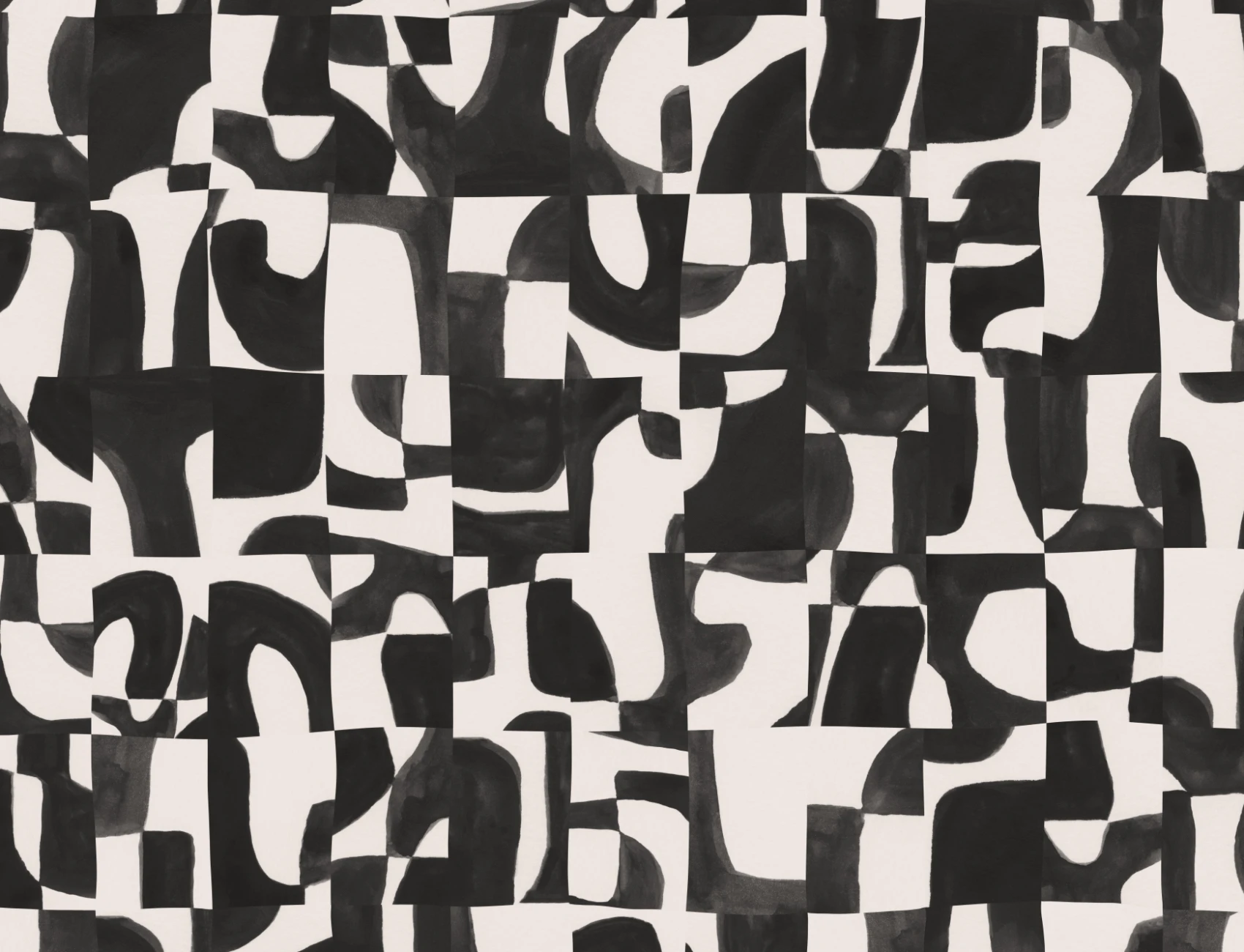 Modern Black Abstract Wall Mural with Hand-Cut Shapes and Textured Effect