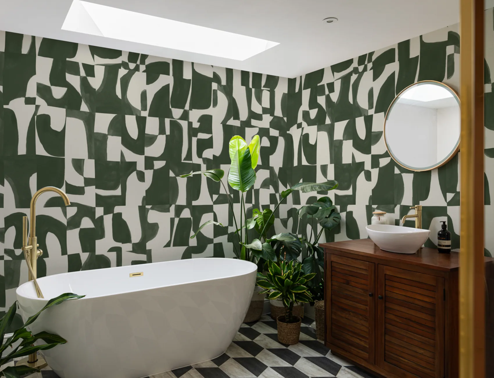 Modern Moss Abstract Wall Mural with Hand-Cut Shapes and Textured Effect