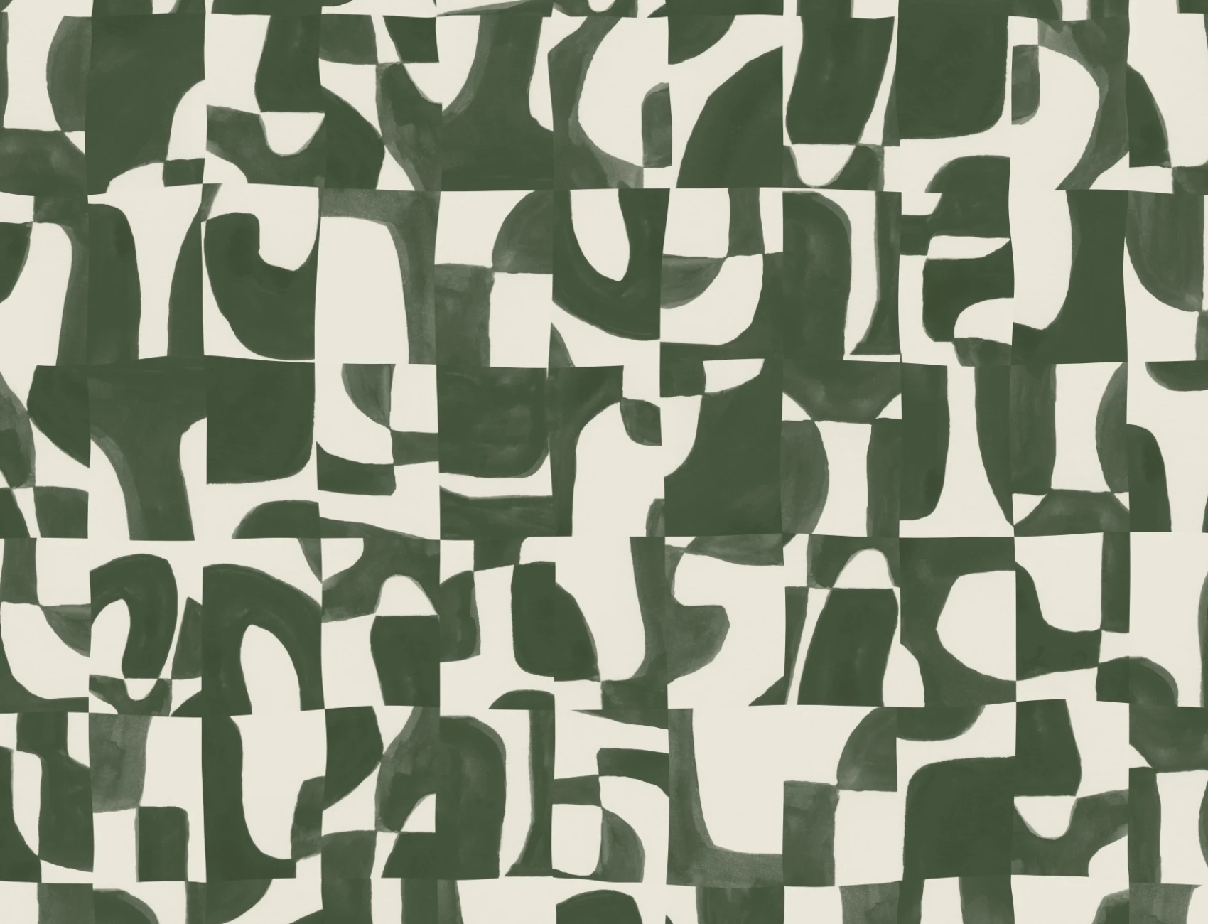 Modern Moss Abstract Wall Mural with Hand-Cut Shapes and Textured Effect