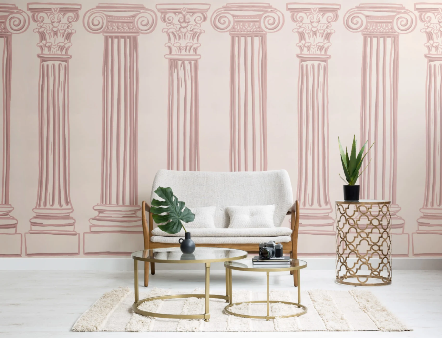 Dusty Pink Ancient Greek Columns Wallpaper Mural