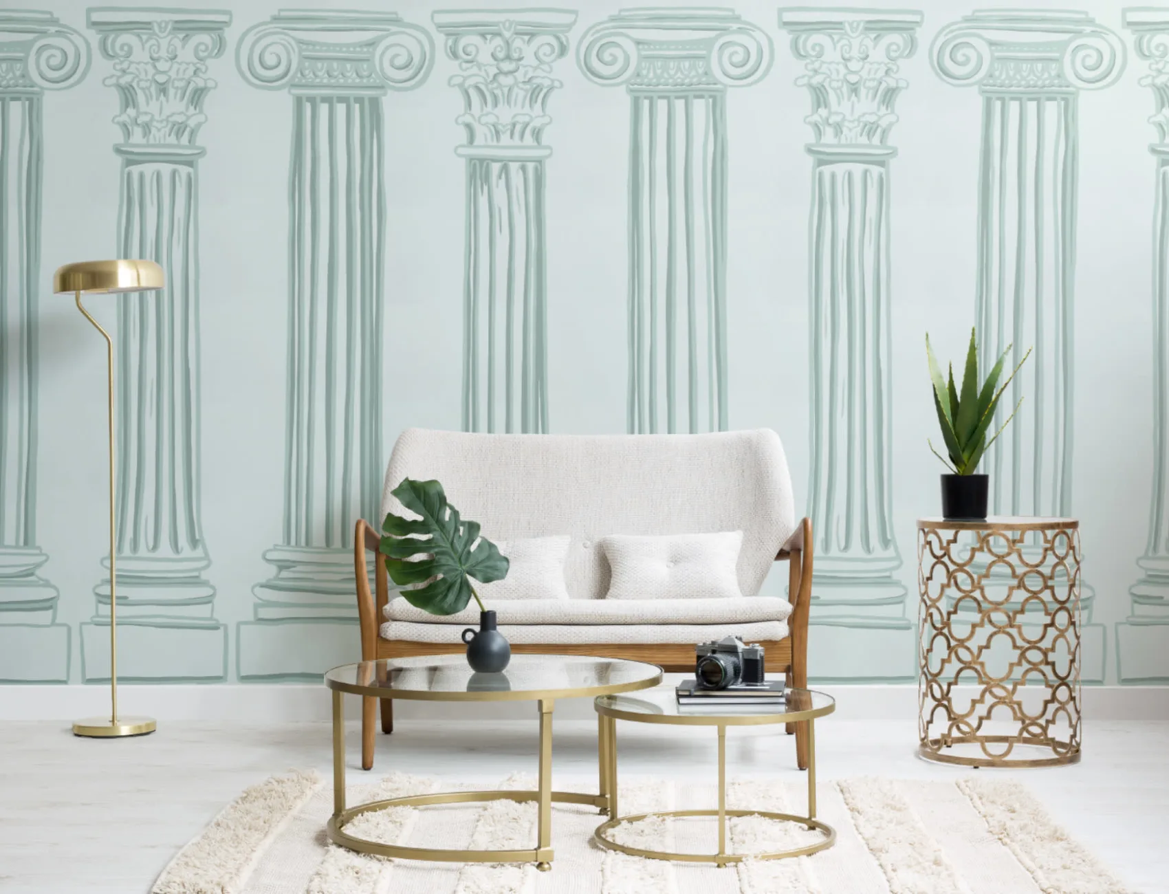 Mint Green Ancient Greek Columns Wallpaper Mural