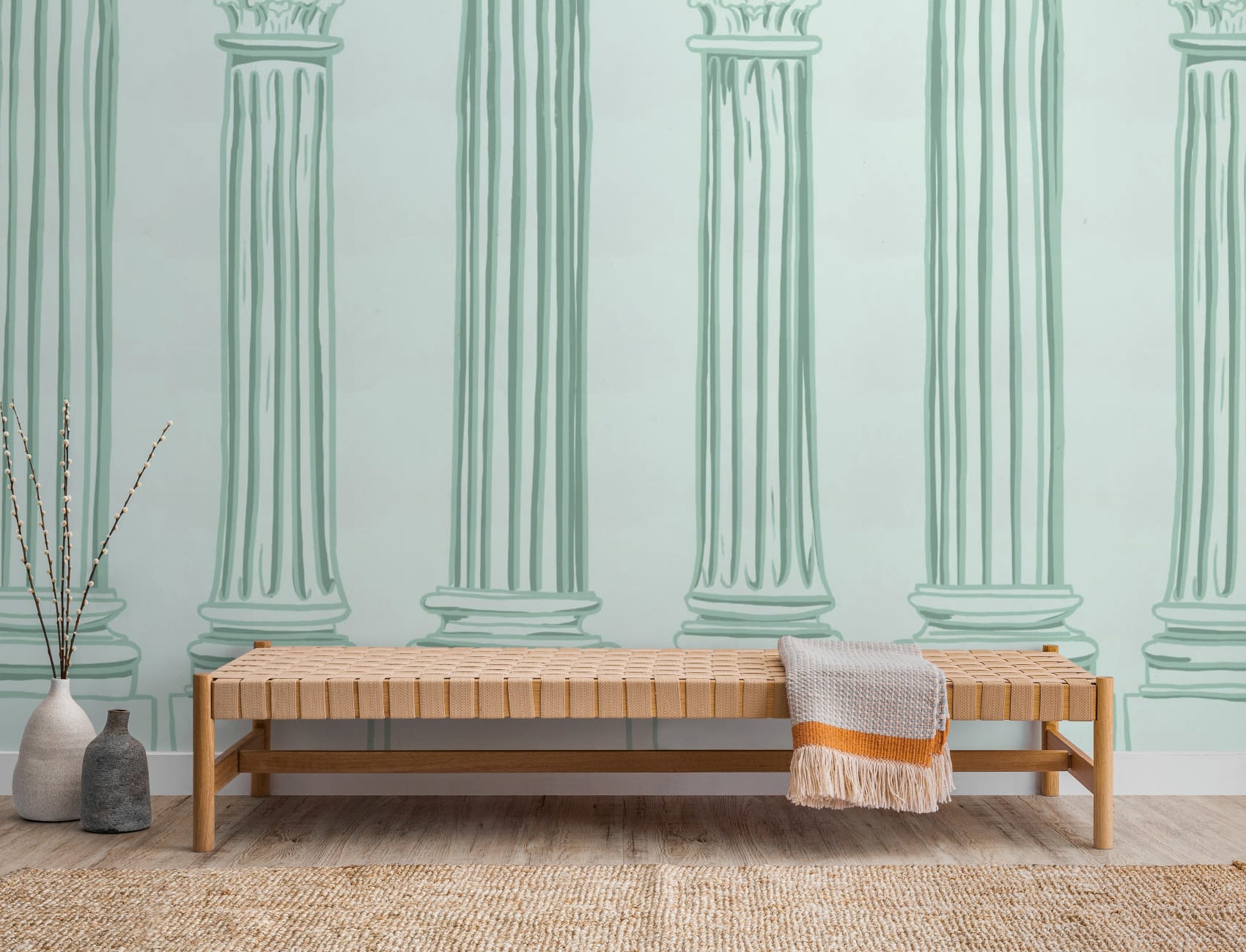 Mint Green Ancient Greek Columns Wallpaper Mural