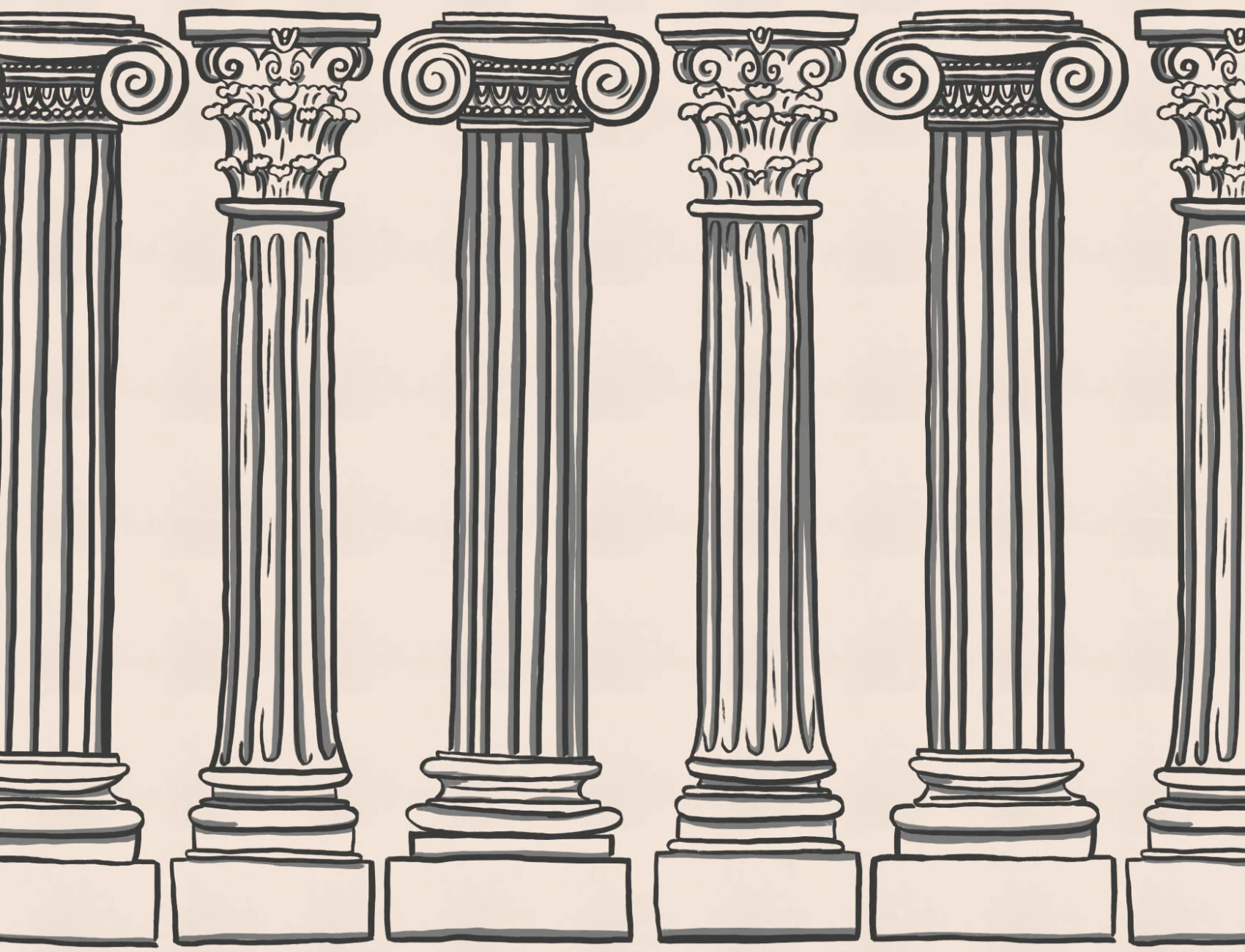 Mural Papel Pintado con Motivos de Columnas del Templo Griego Negras sobre Fondo Neutro