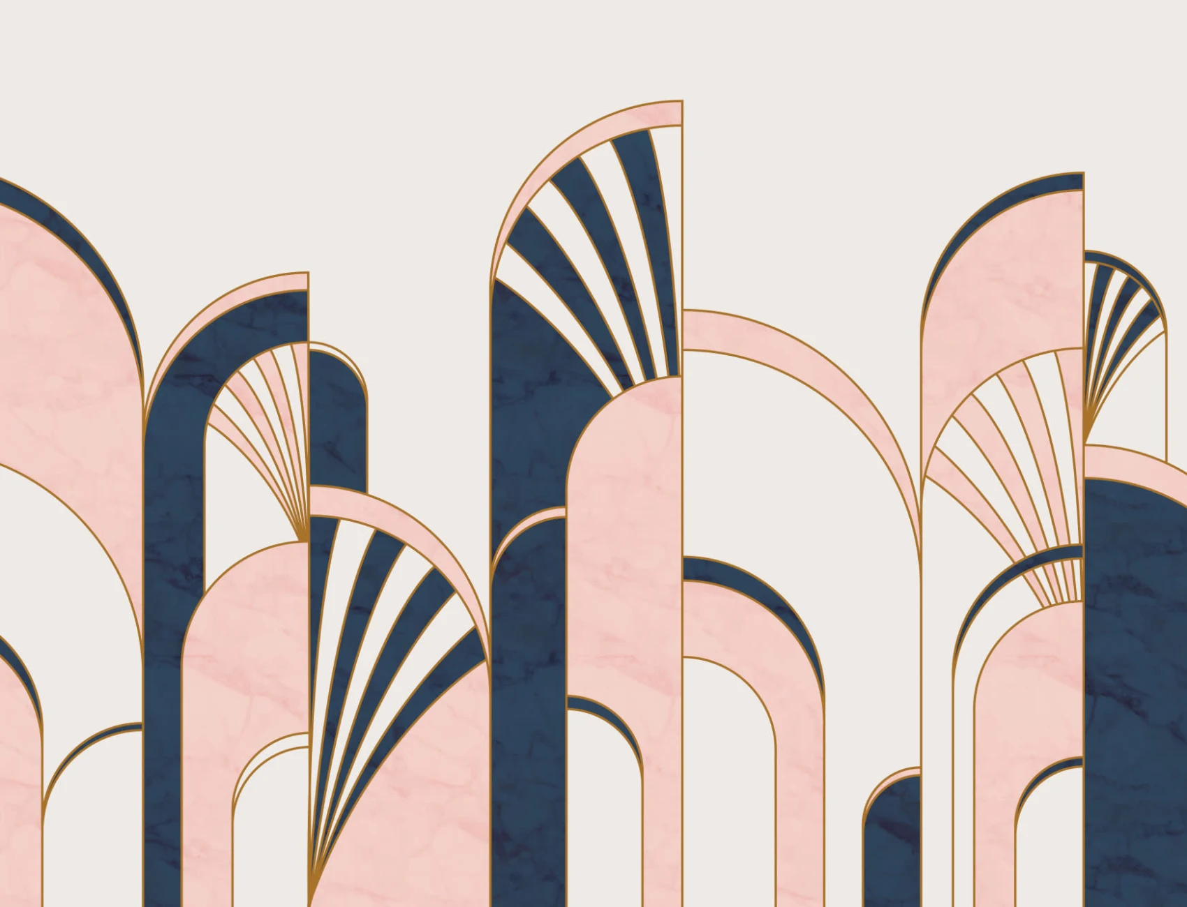 Blue & Pink Art Deco Print Arches Wallpaper Mural