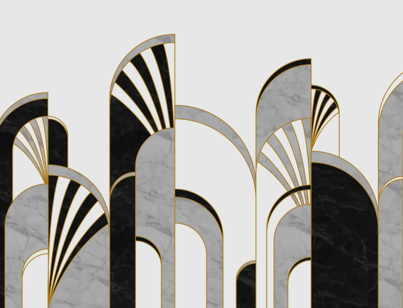 Svart, hvitt og gull Art Deco-fototapet