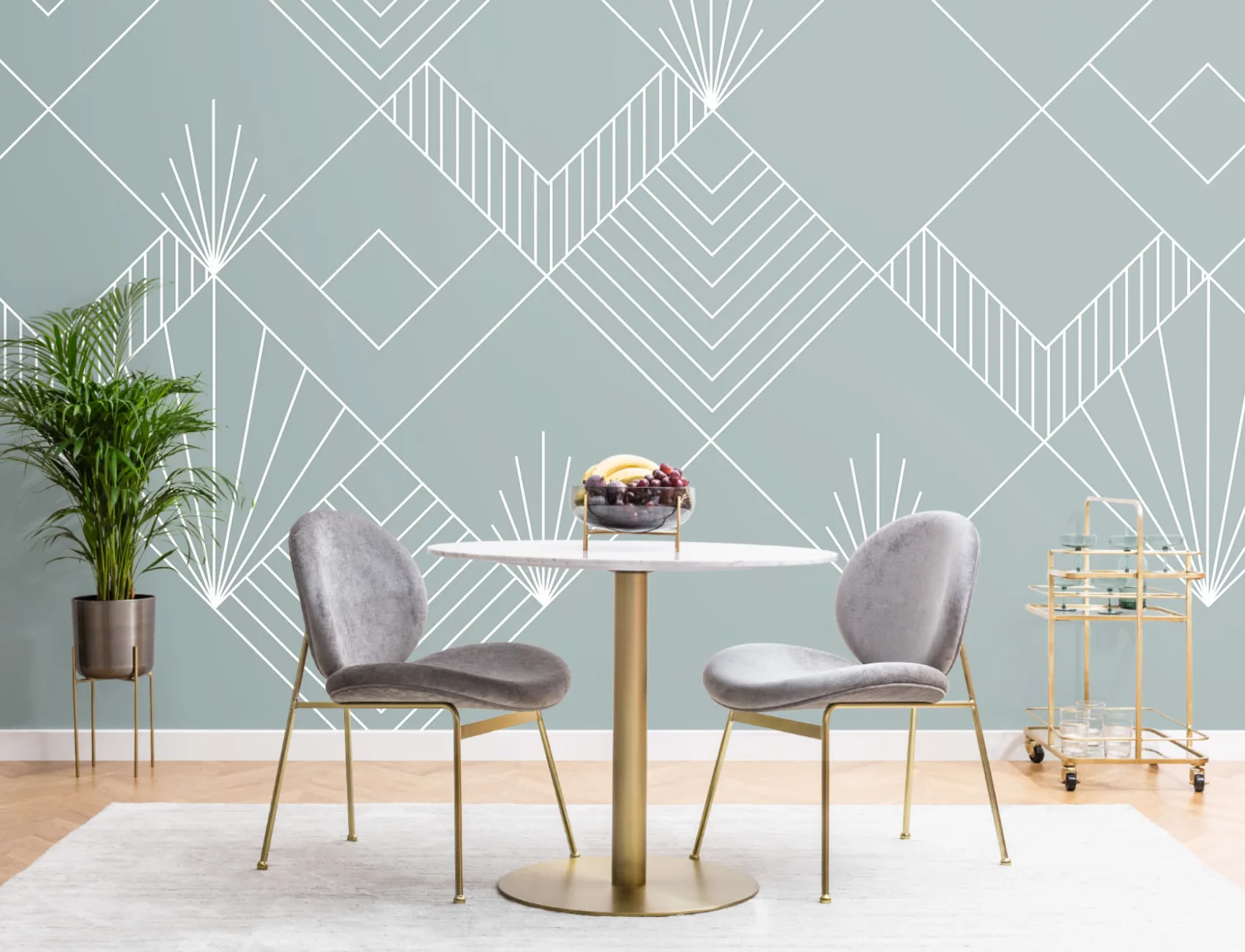 Blue Lines & Squares Art Deco Wallpaper Mural