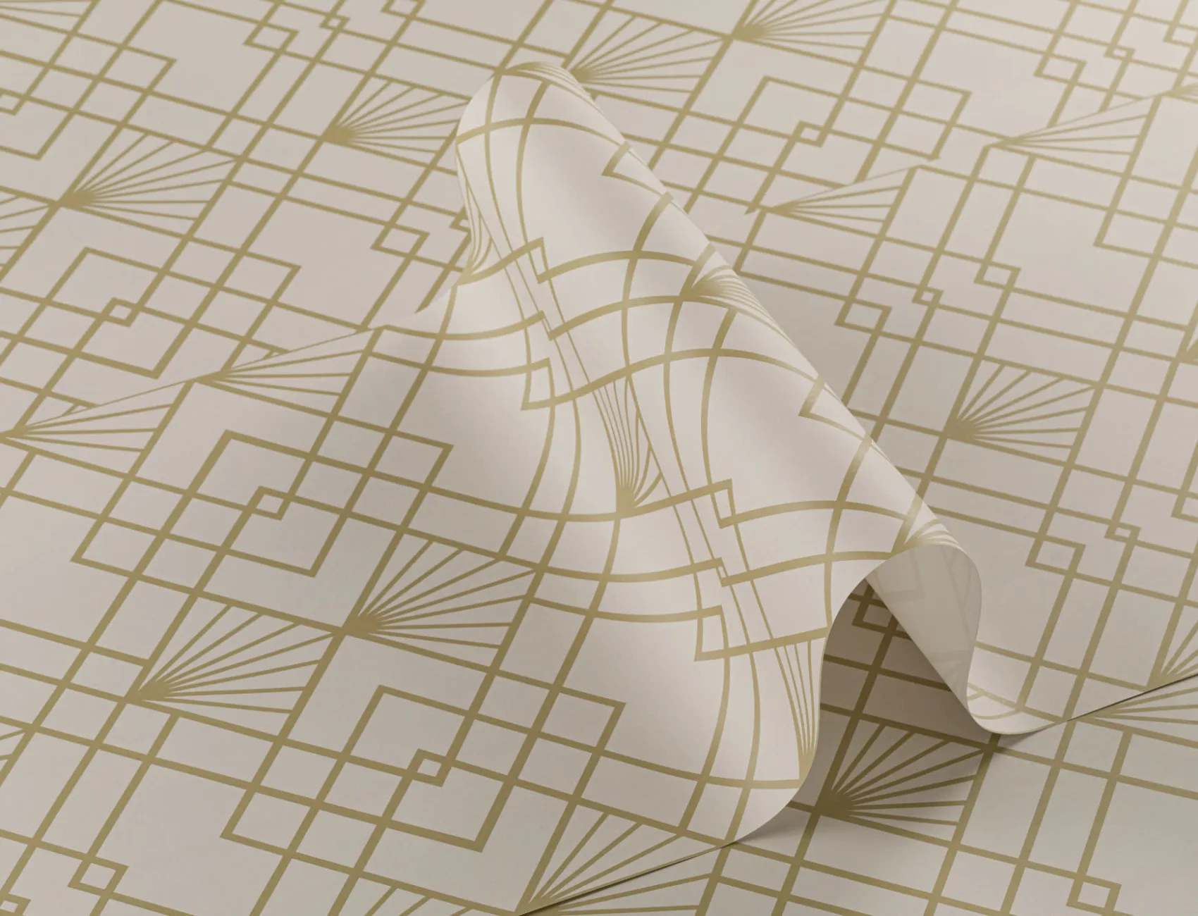 Gold Art Deco Geometric Repeat Pattern Wallpaper
