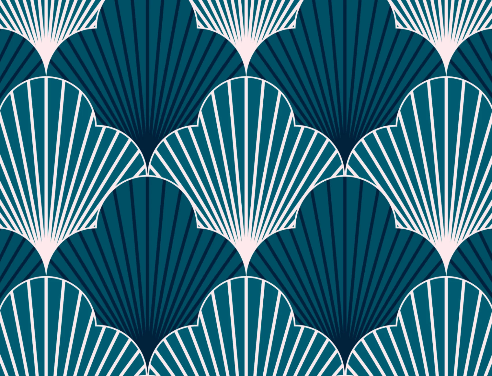 Blue Art Deco Scallop Repeat Pattern Wallpaper