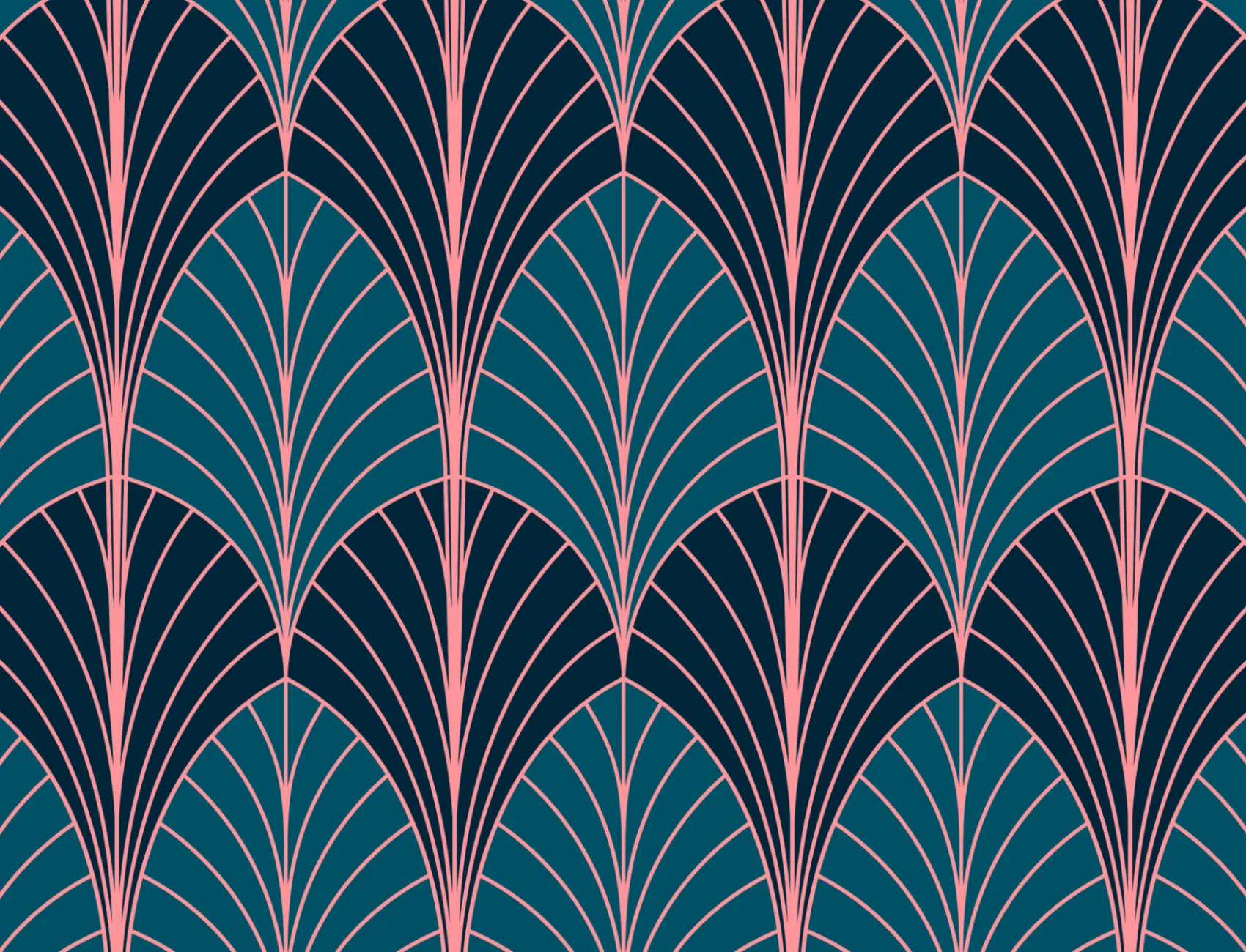 Blue Art Deco Palm Leaf Repeat Pattern Wallpaper