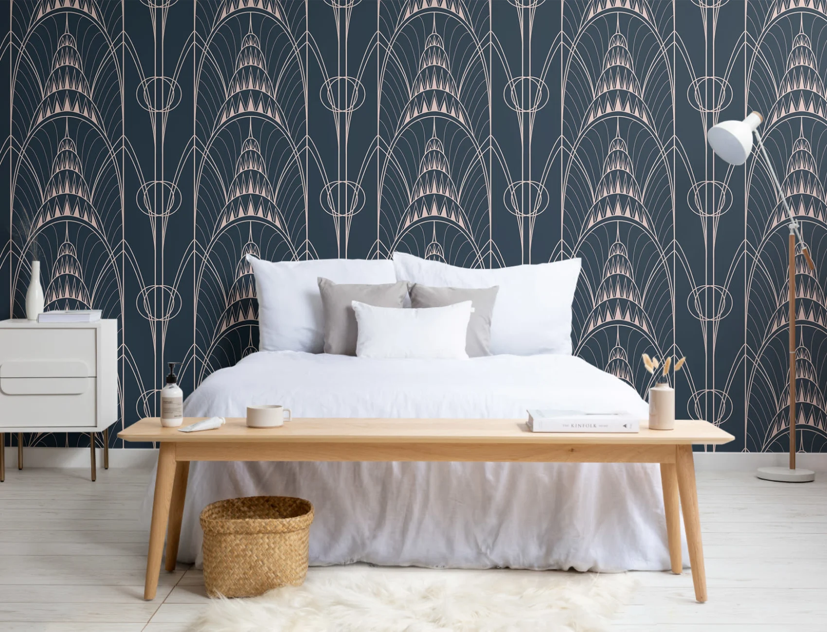 Blue Art Deco Chrysler Architectural Pattern Wallpaper Mural