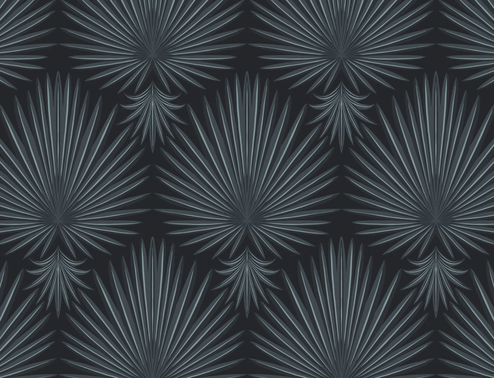 Black Art Deco Tropical Leaf Repeat Print Wallpaper Mural