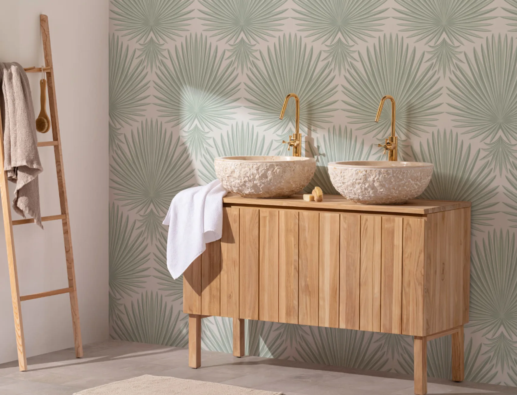Verde Art Deco Tropical Leaf Repeat Print Wallpaper Mural