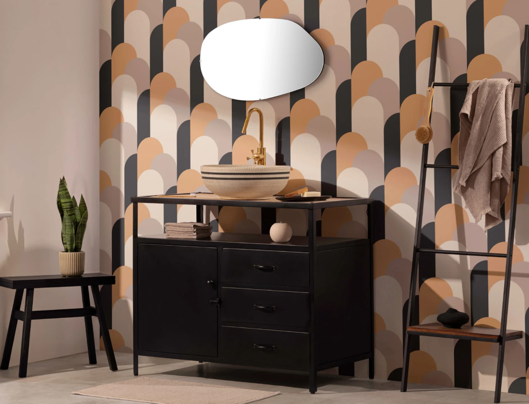 Cream Art Deco Arches Repeat Print Behang Muurschildering
