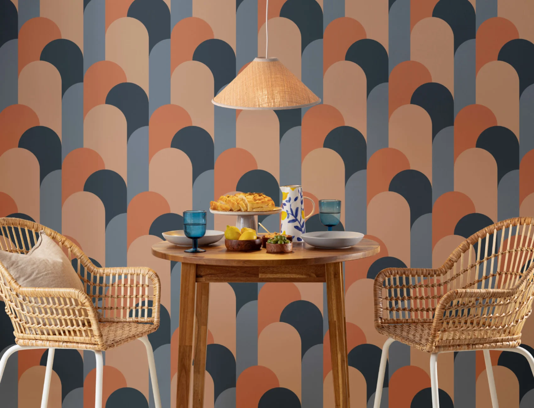 Blue Art Deco Arches Repeat Print Wallpaper Mural