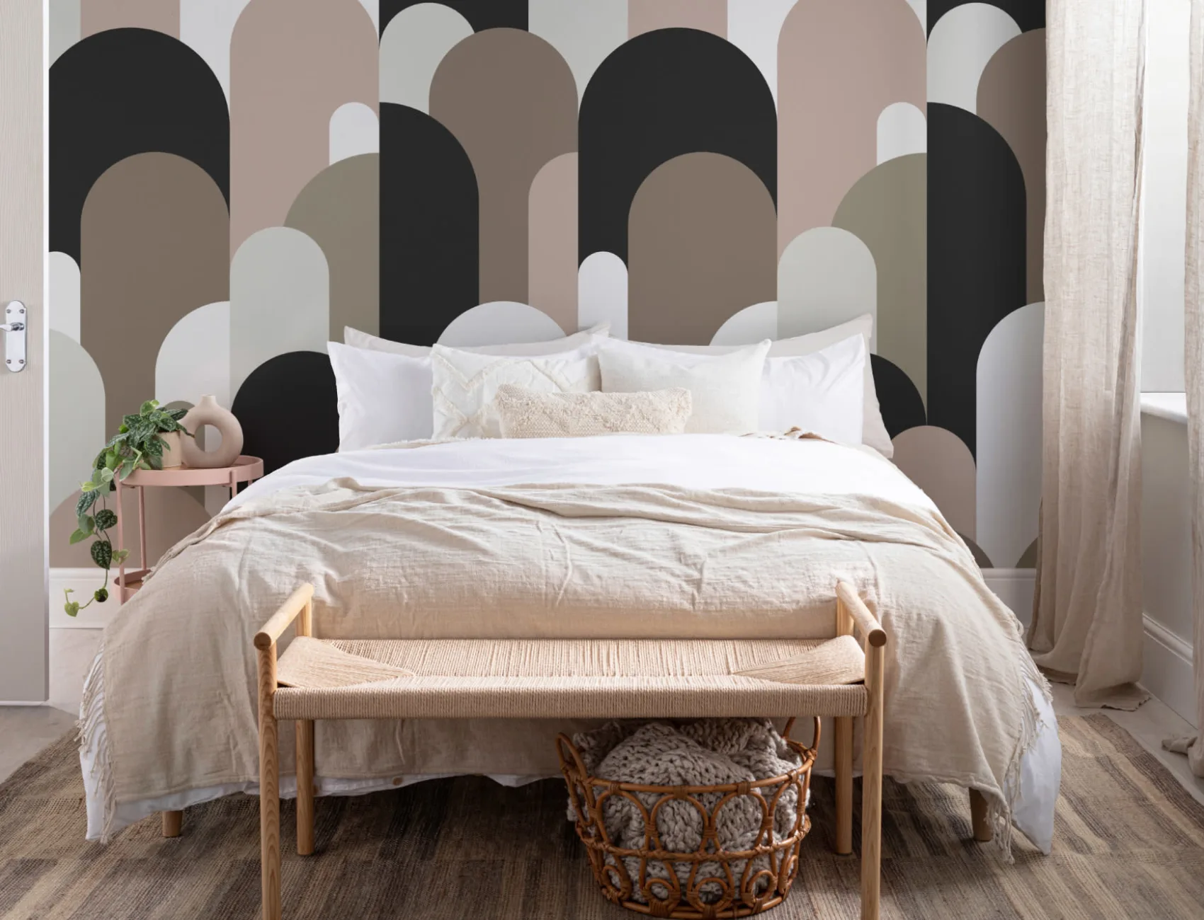 Neutral Art Deco Arches Repeat Print Wallpaper Mural