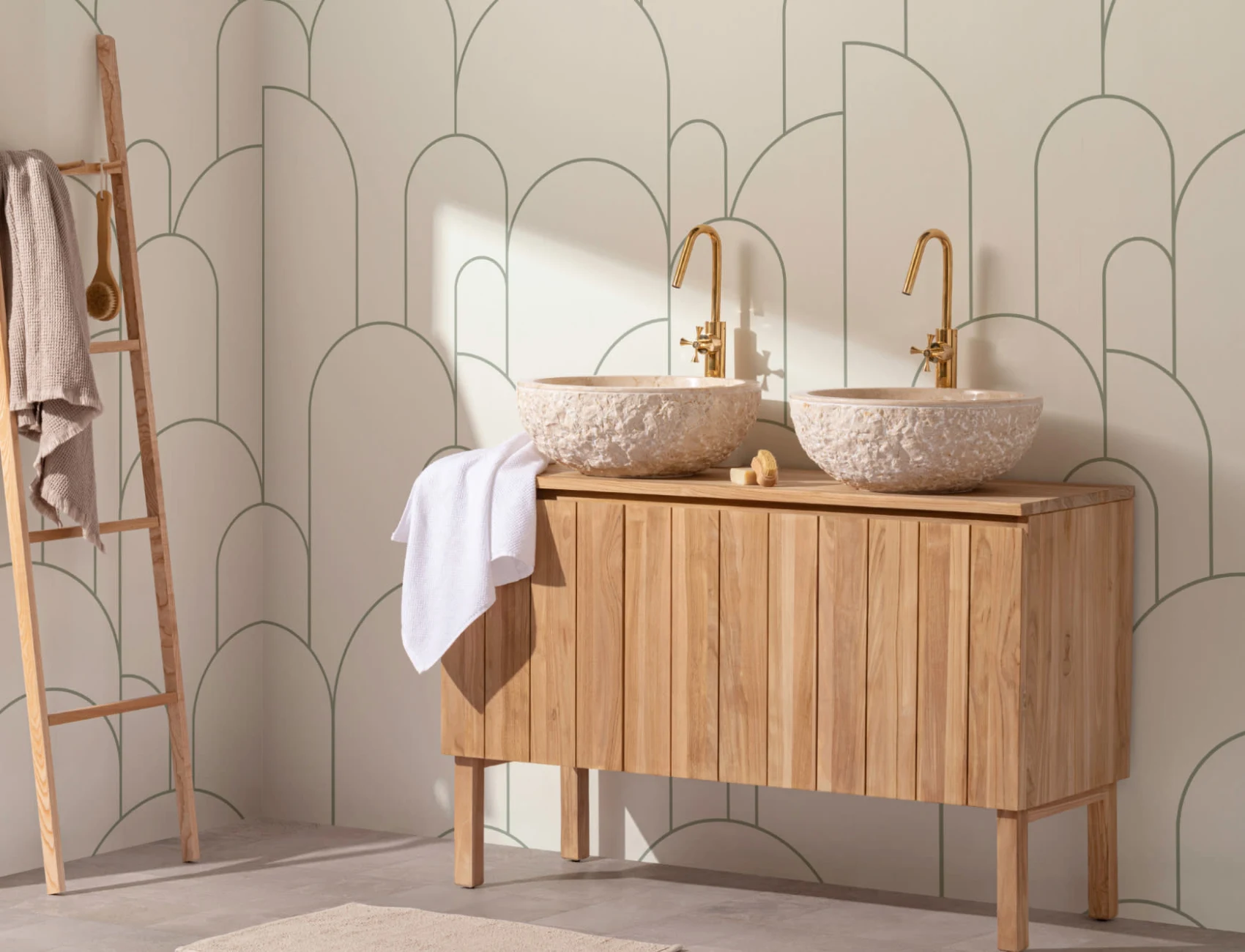 Mural de Papel de Parede com Contornos de Arco Art Deco Creme