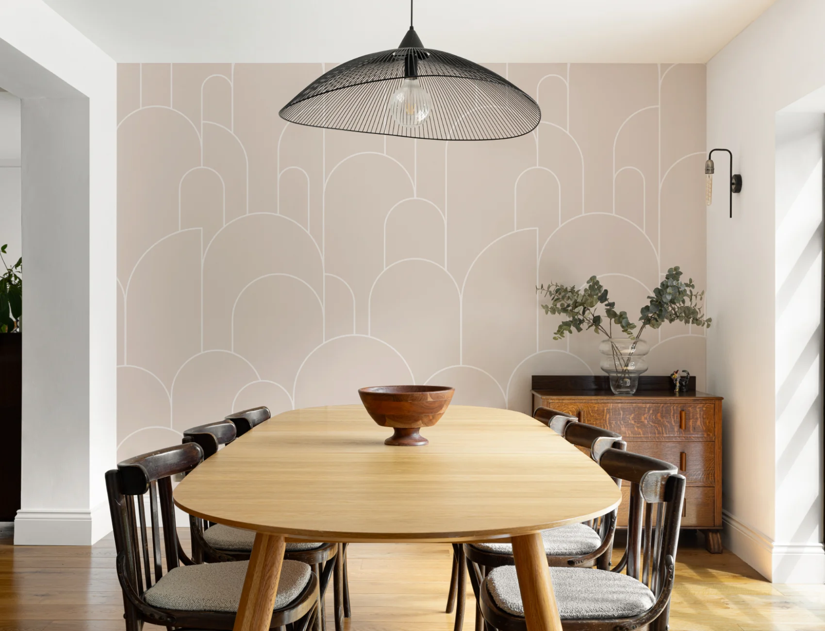 Pink Art Deco Arch Outlines Wallpaper Mural