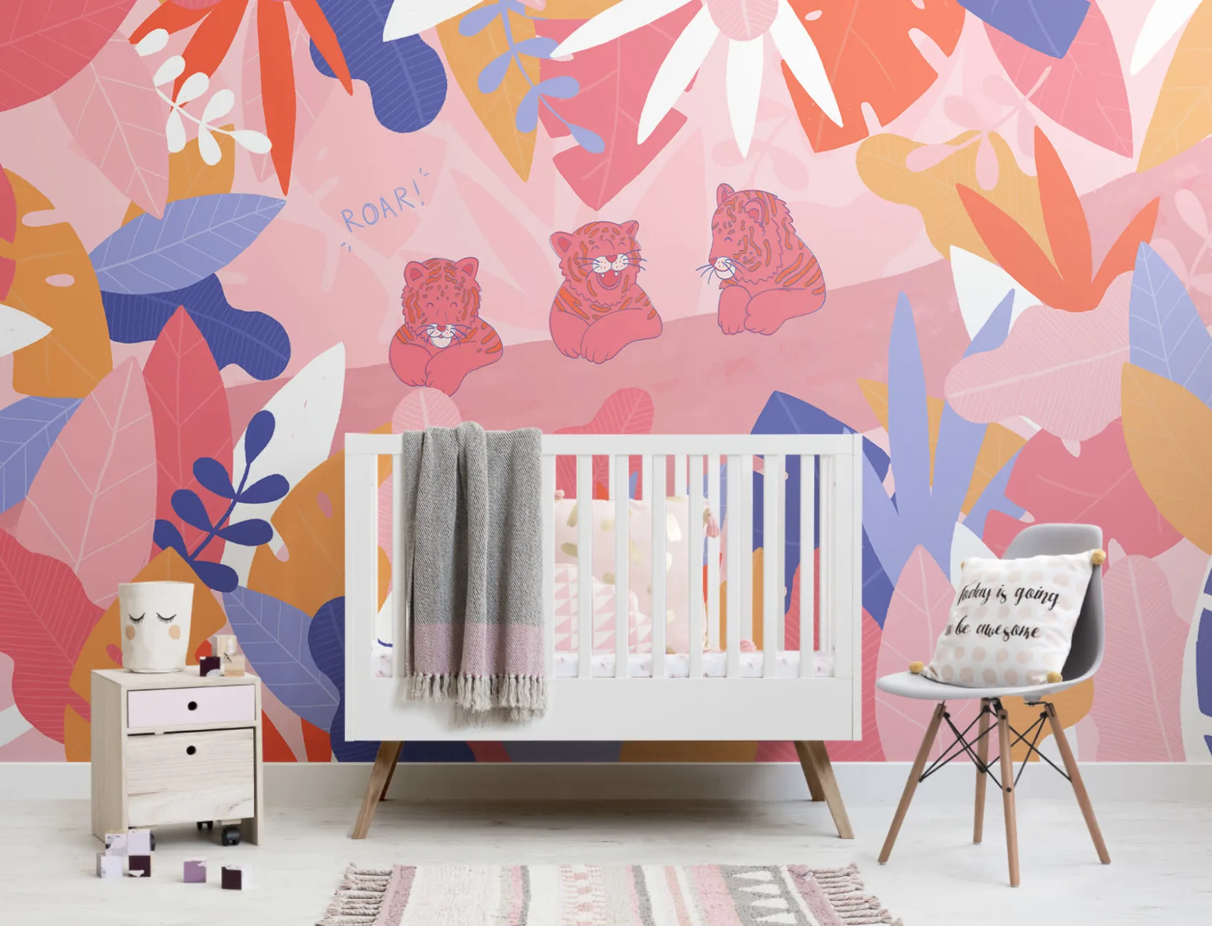 Colorful Tiger Cub Jungle Leaf Wallpaper Mural