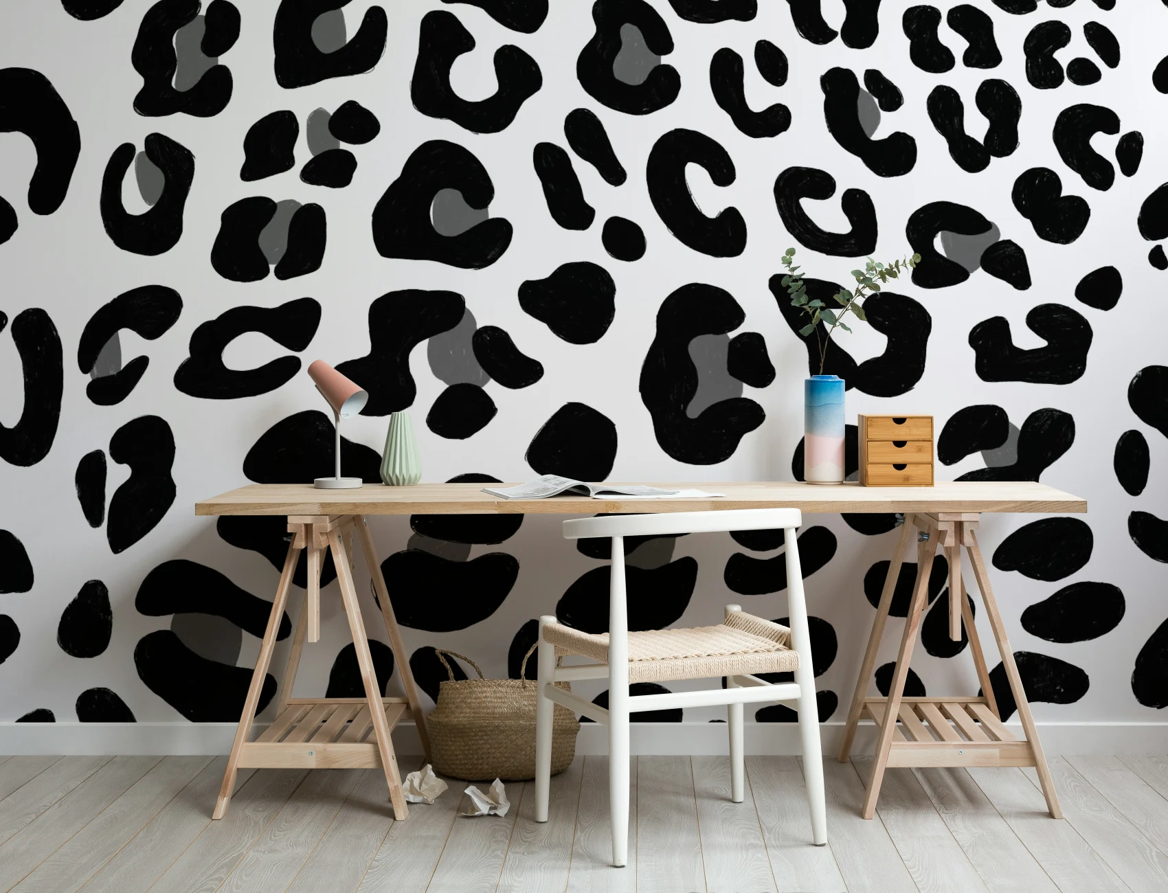 Svartvitt Leopard Print Wallpaper Mural